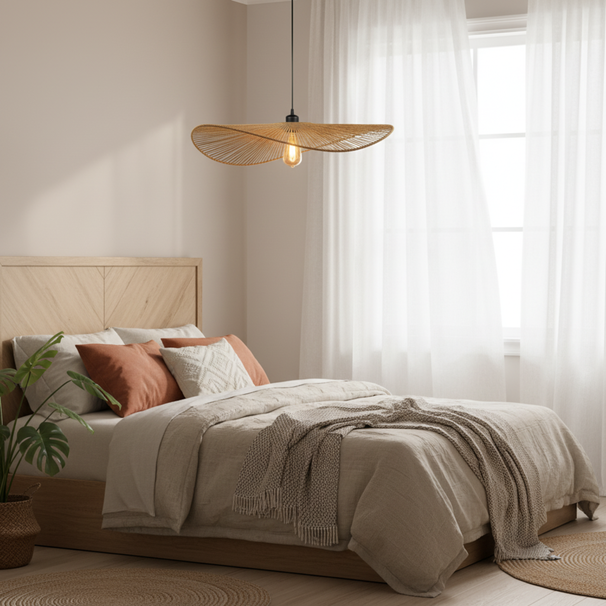 Suspension Large Plate "Medina" – Lustre Aérien en Jute Tressé