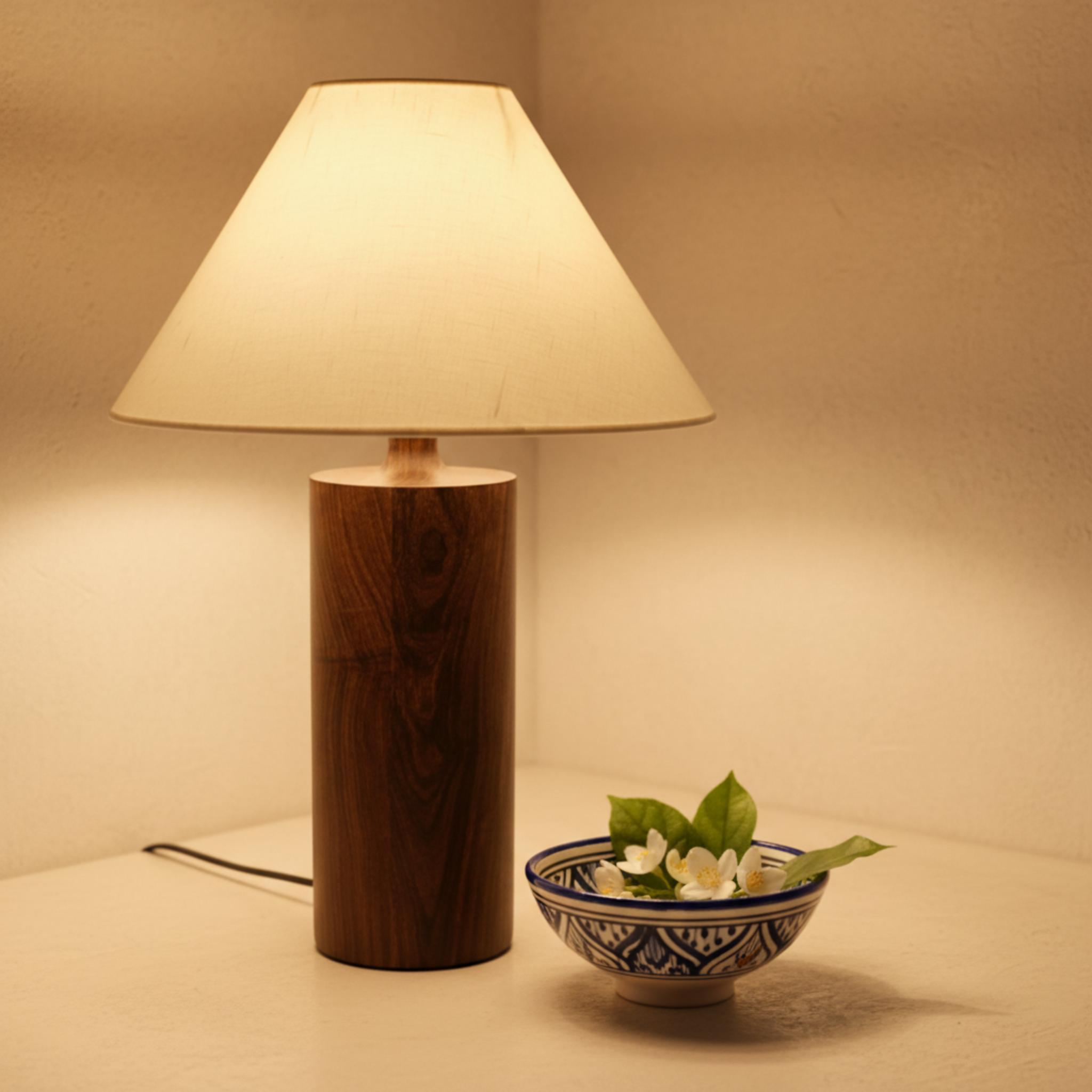 Lampe de Chevet Bois Hêtre & Lin | Fiolla Home Tunisie