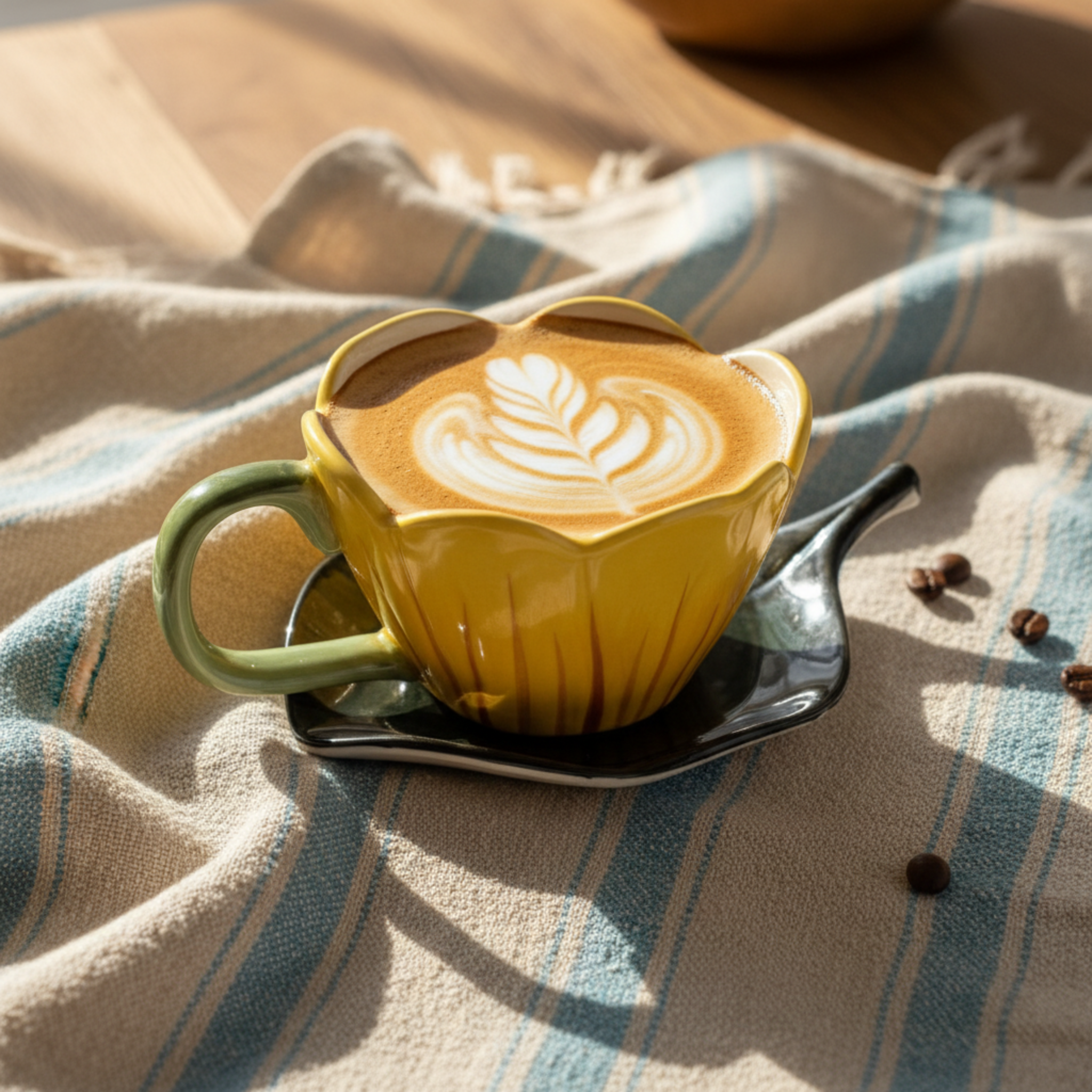 Mug Fleur en Céramique avec Sous-Tasse – Style Bohème Tunisie