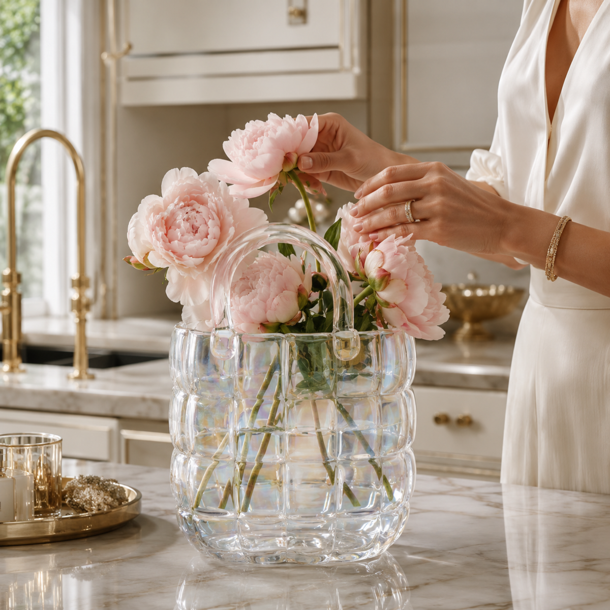 Vase Sac à Main Verre Iridescent Tressé Déco Tunisie | Fiolla Home
