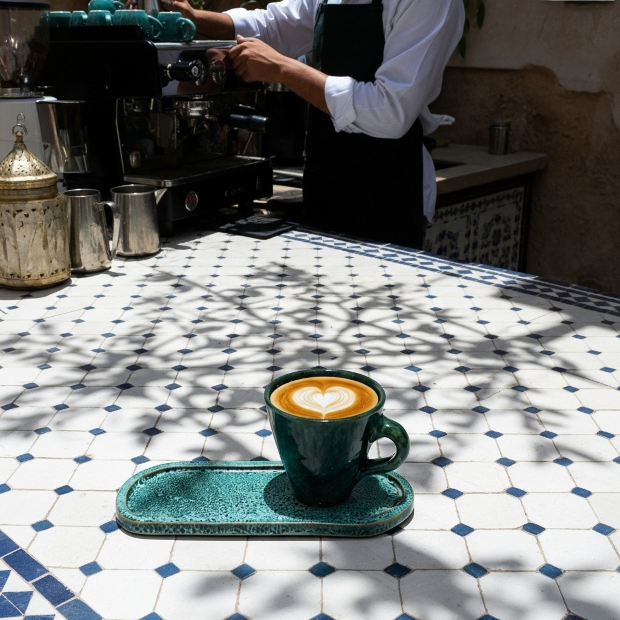 Tasse Café au Lait + Plateau – Céramique Artisanale Verte