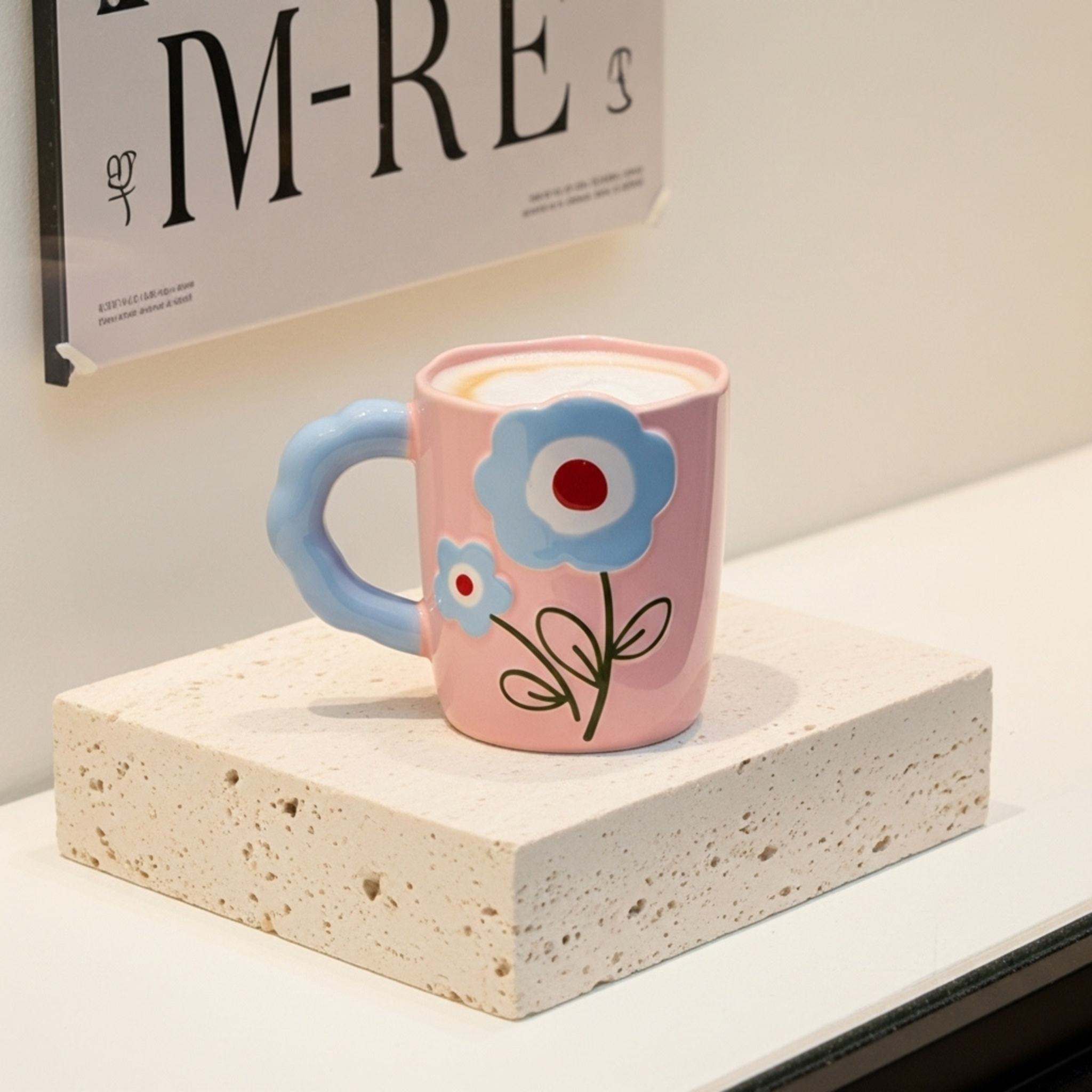 Mug rose motif fleurs – Idée cadeau café/thé Tunisie