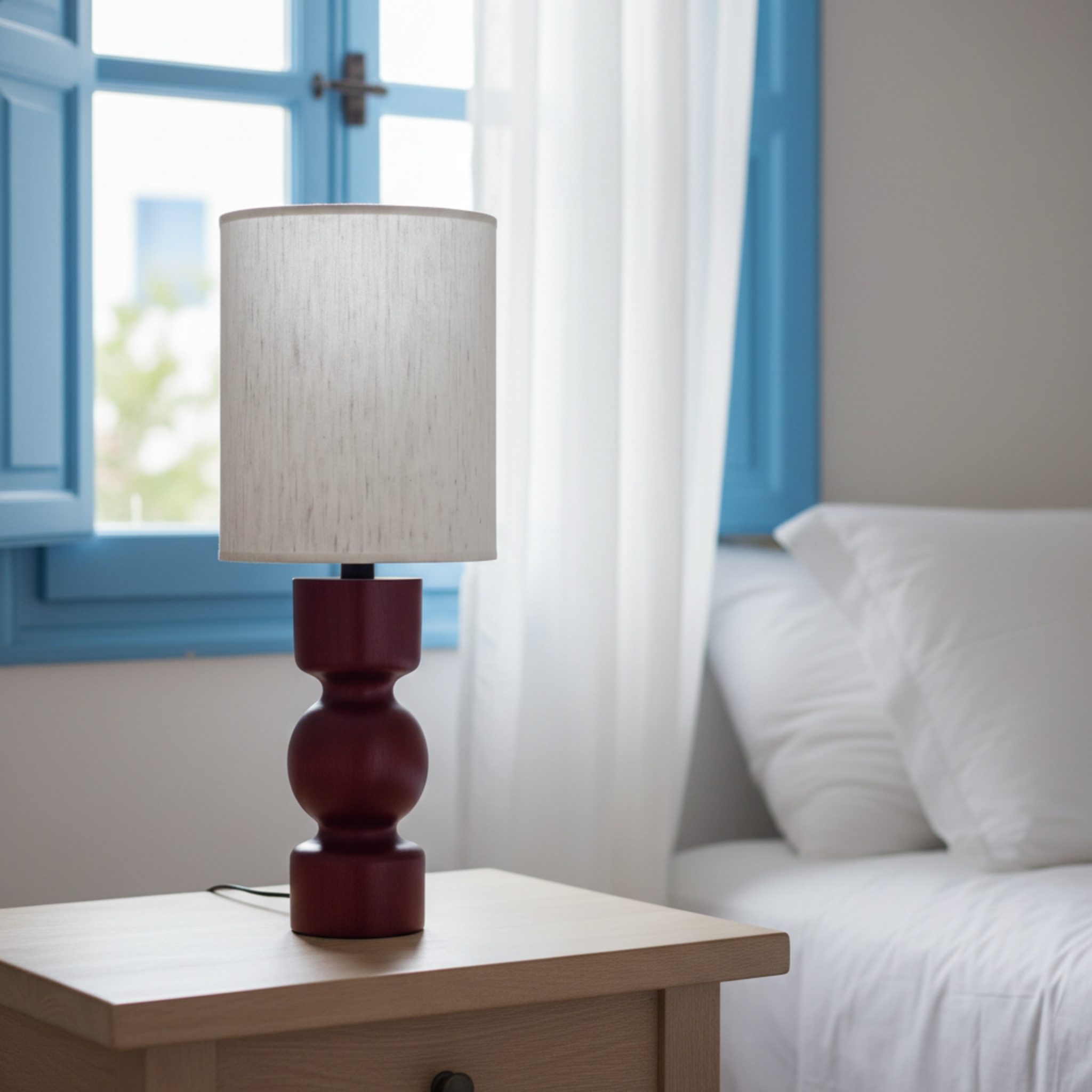 Lampe de chevet Qamra – bois handmade | Tunisie