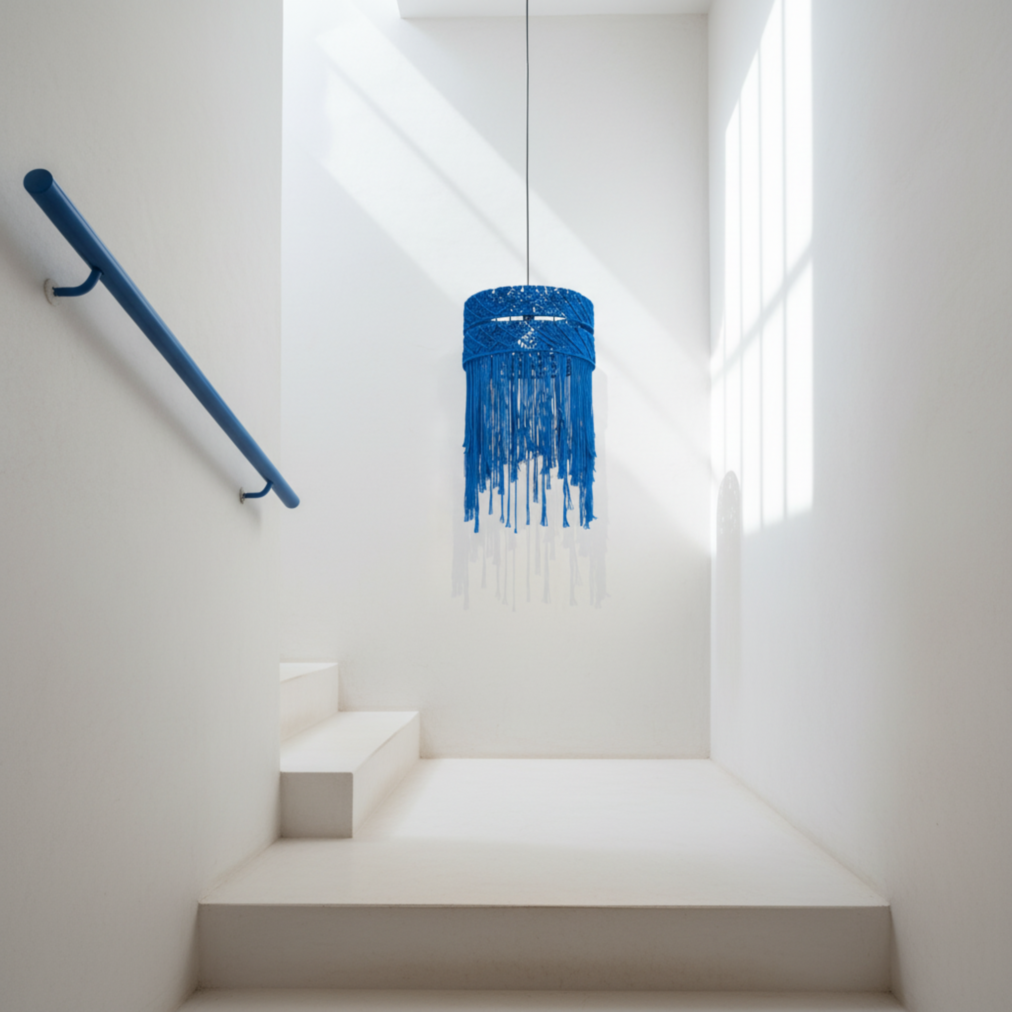 Suspension Macramé Bleu Royal | Franges Coton Bohème | Tunisie