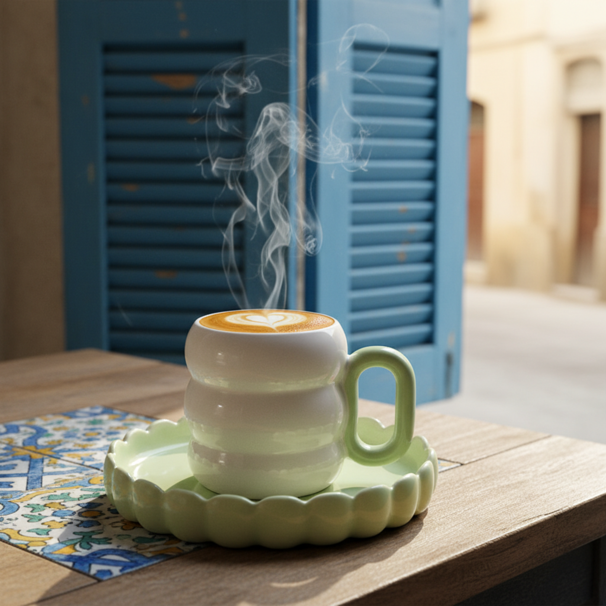 Tasse Bubbles Artisanale – Céramique Blanche & Vert Menthe
