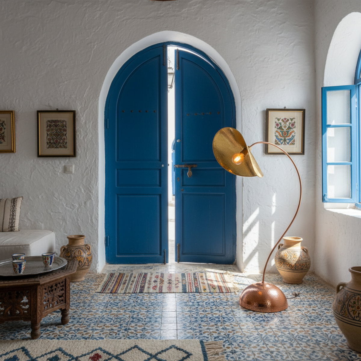 Lampadaire Arc Cuivre Martelé Fait Main Artisanal | Fiolla Home