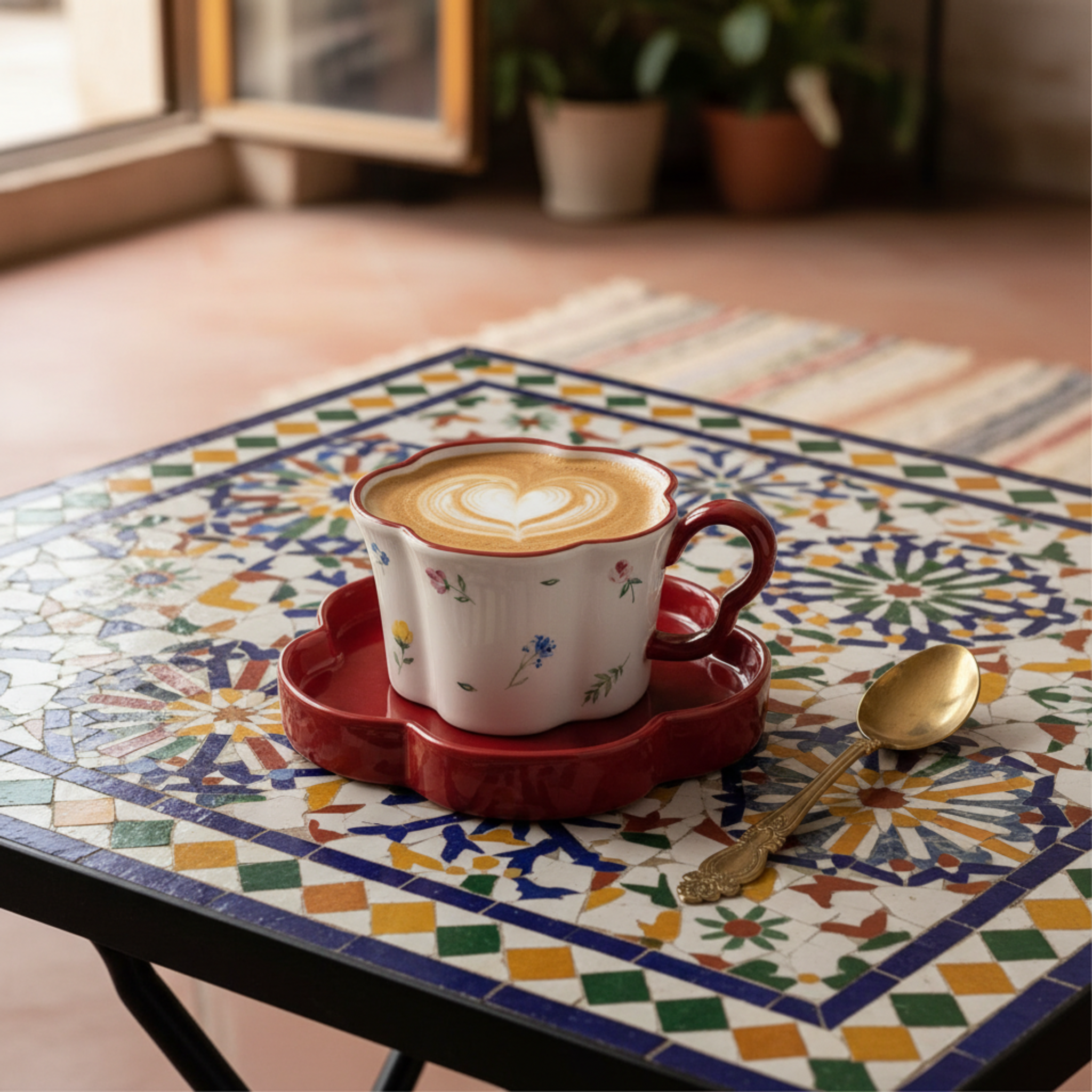 Tasse Forme Fleur & Soucoupe Rouge – Mug Cute & Idée Cadeau Tunisie