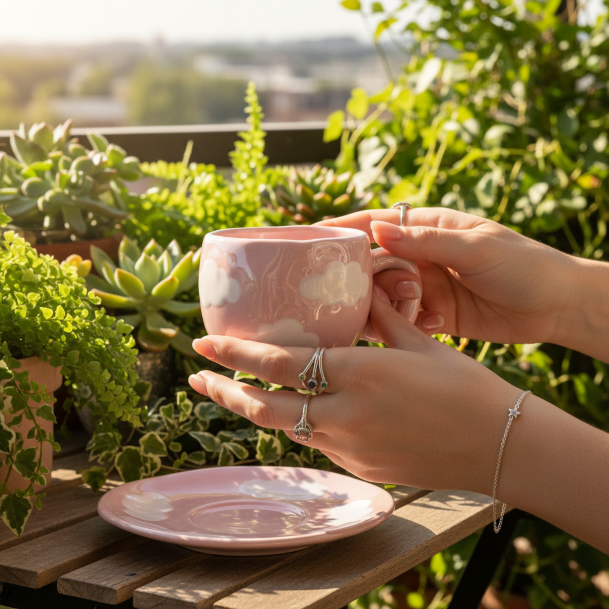Tasse Nuage Rose en Céramique – Mug Design & Tendance (Soucoupe Incluse)