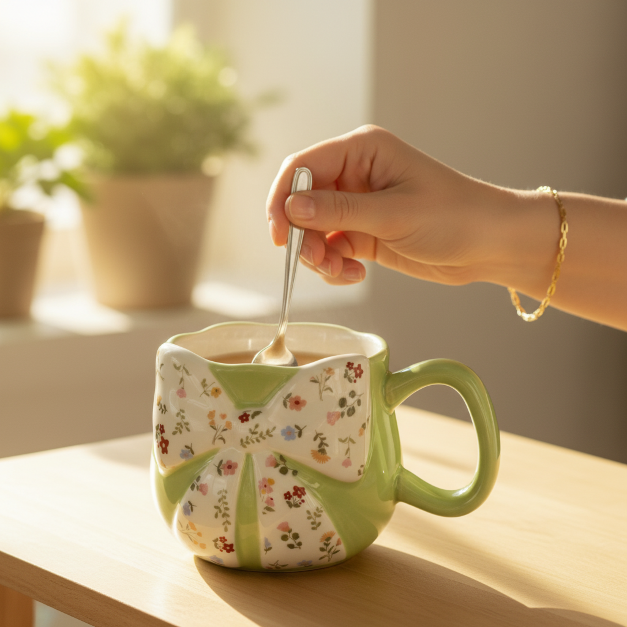 Mug Céramique Design Nœud & Fleurs – Tasse "Coquette" Tendance