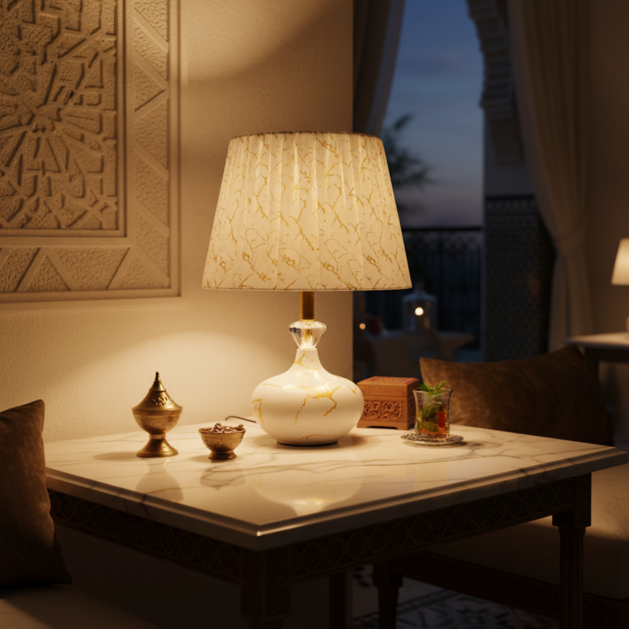 Lampe de Nuit en Marbre Doré – Raffinement et Ambiance Apaisante