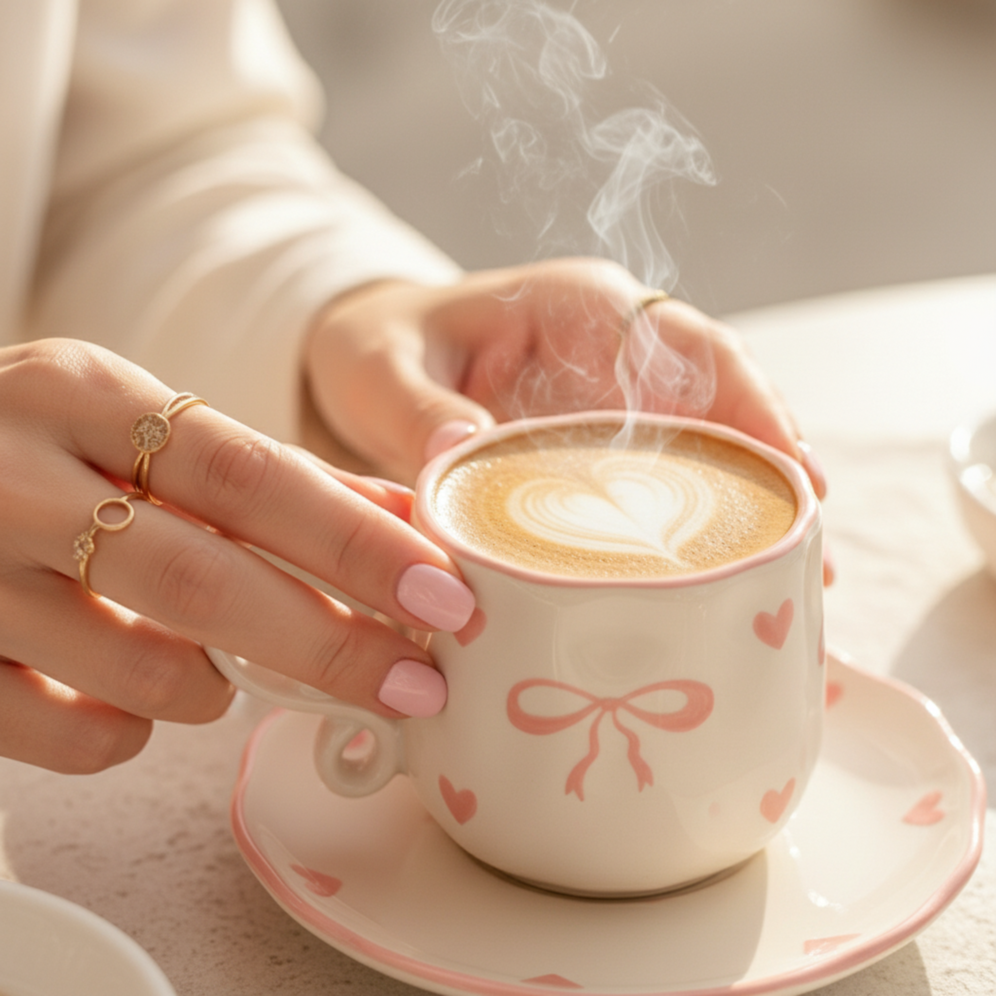 Tasse Céramique "Coquette" Nœud Rose & Cœurs - Duo Tendance