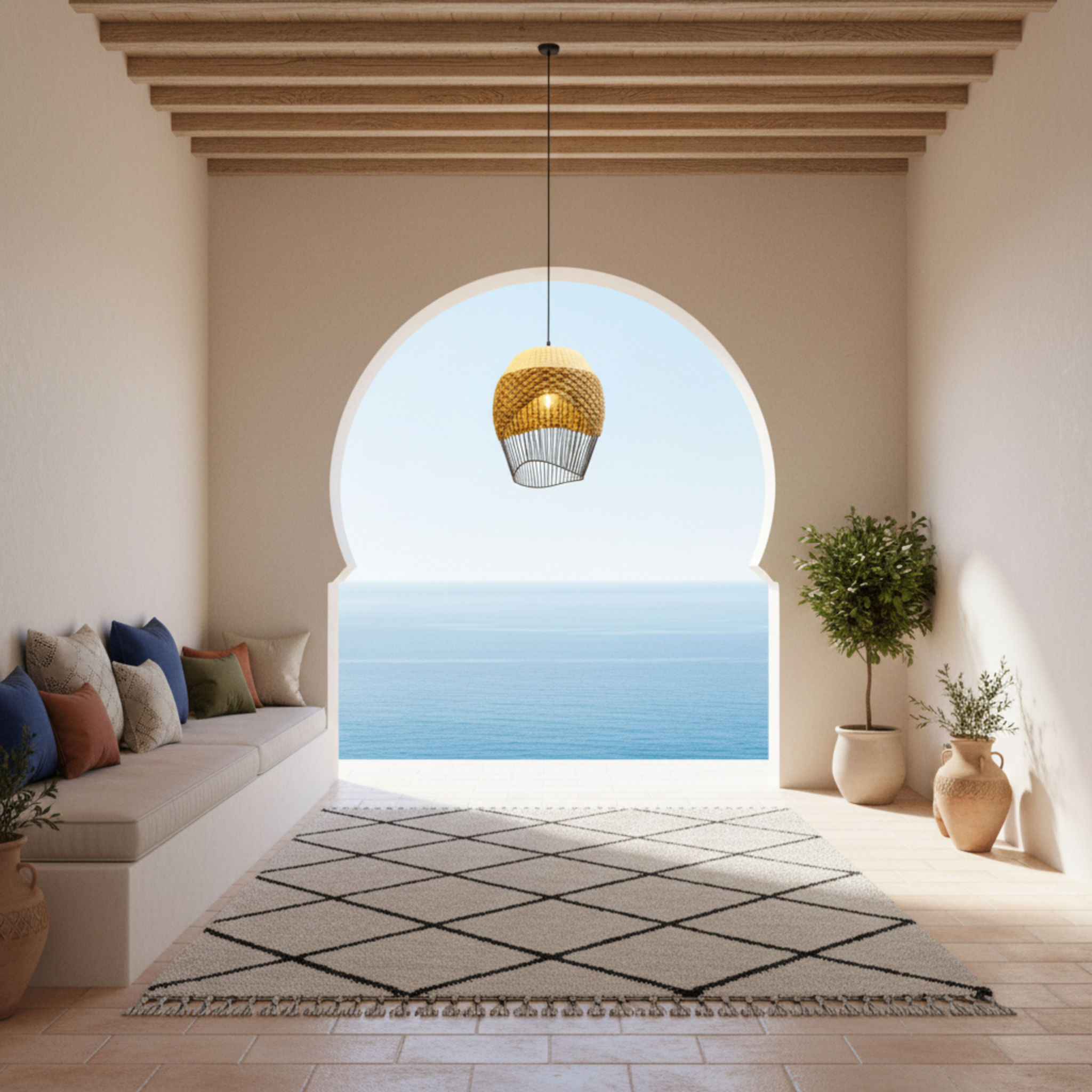 Suspension Corbeille Fibres Végétales & Métal | Design Artisanal | Tunisie