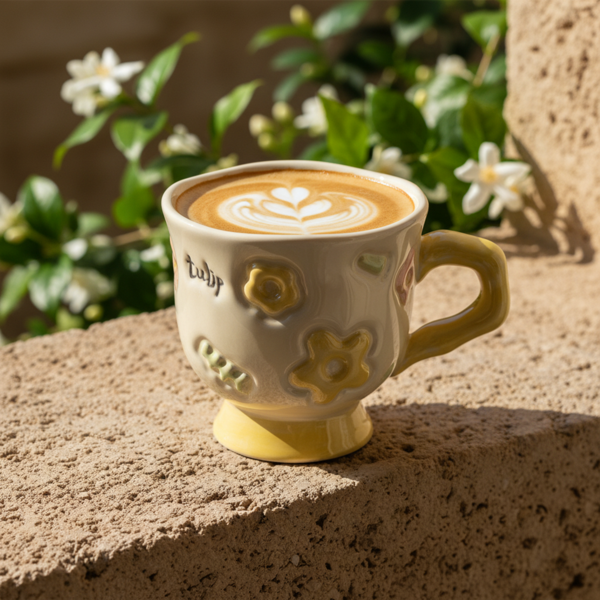 Mug Jaune Design Fleur en Relief en Céramique – Style Moderne Tunisie