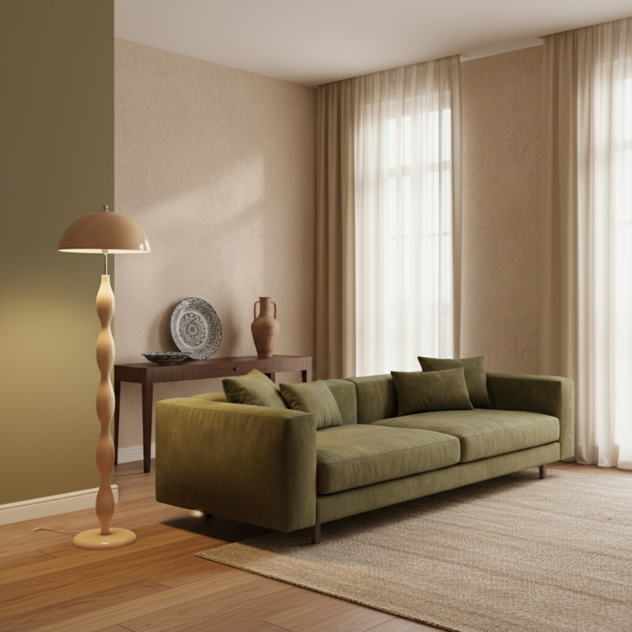 Lampadaire Ondulé Blanc Cassé – Élégance Fait Main Tunisie