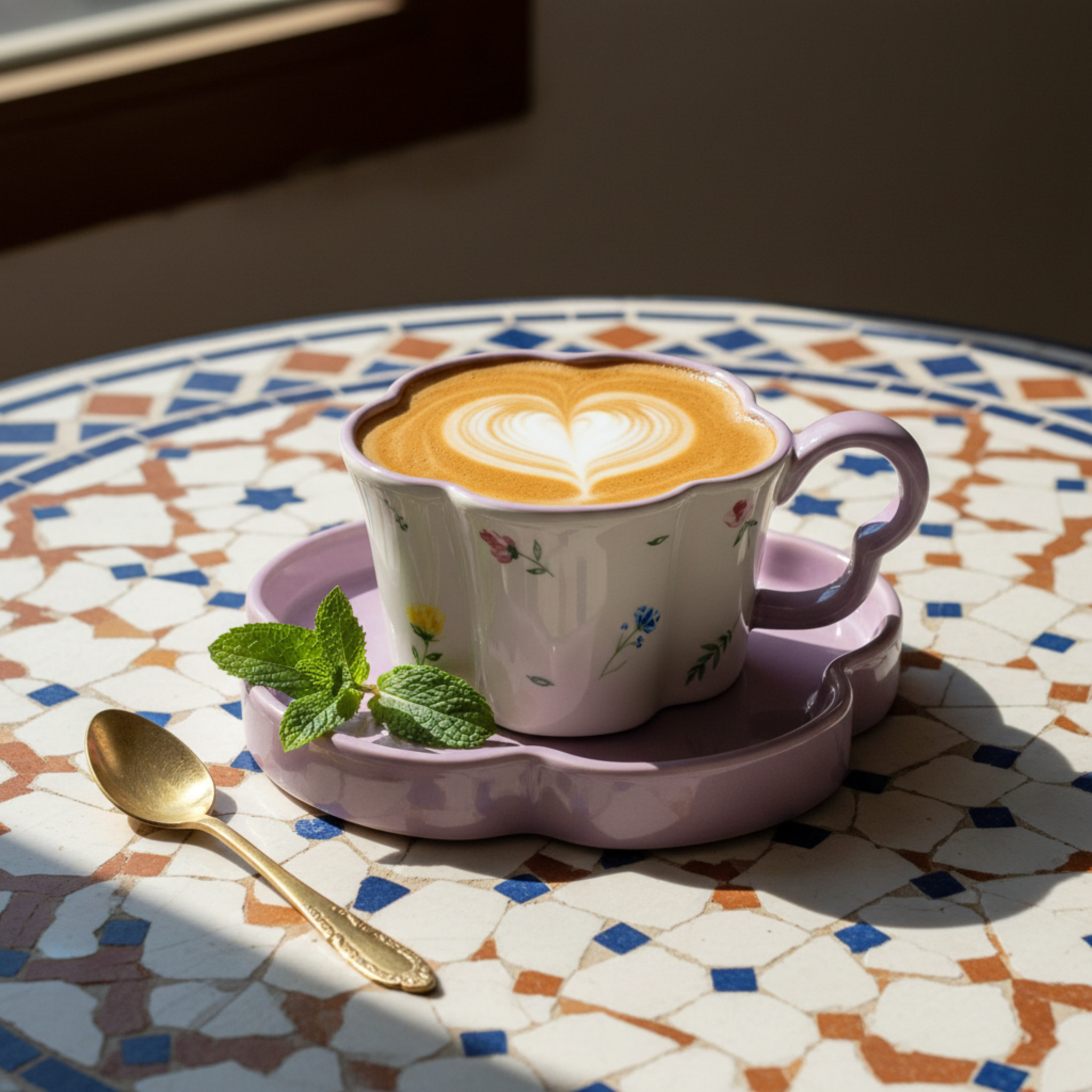 Mug Fleur Céramique Lilas & Soucoupe – Idée Cadeau Cute Tunisie