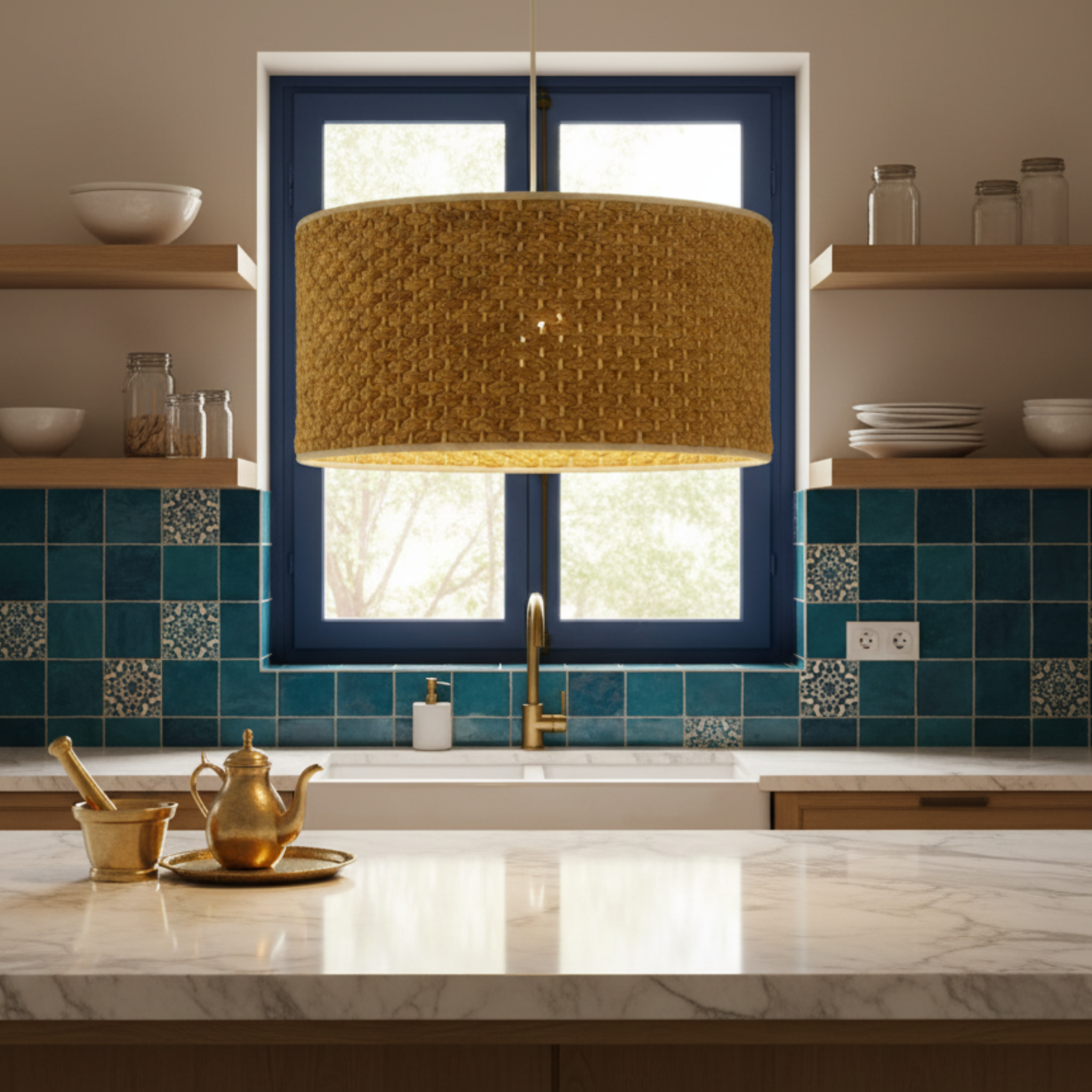 Suspension Cylindrique "Soleil Tunisien" | Fibres Tressées | Tunisie