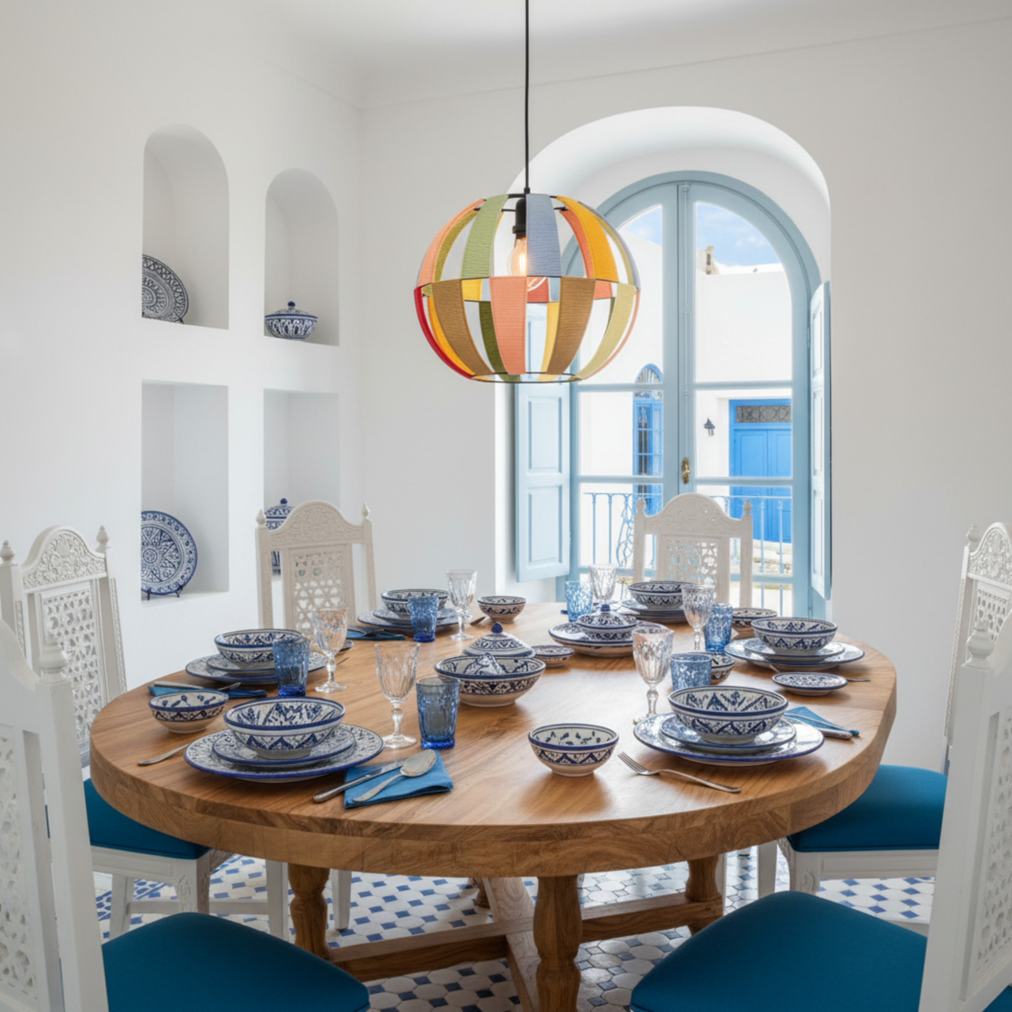 Suspension Sphérique Multicolore | Fibres Artisanales | Tunisie