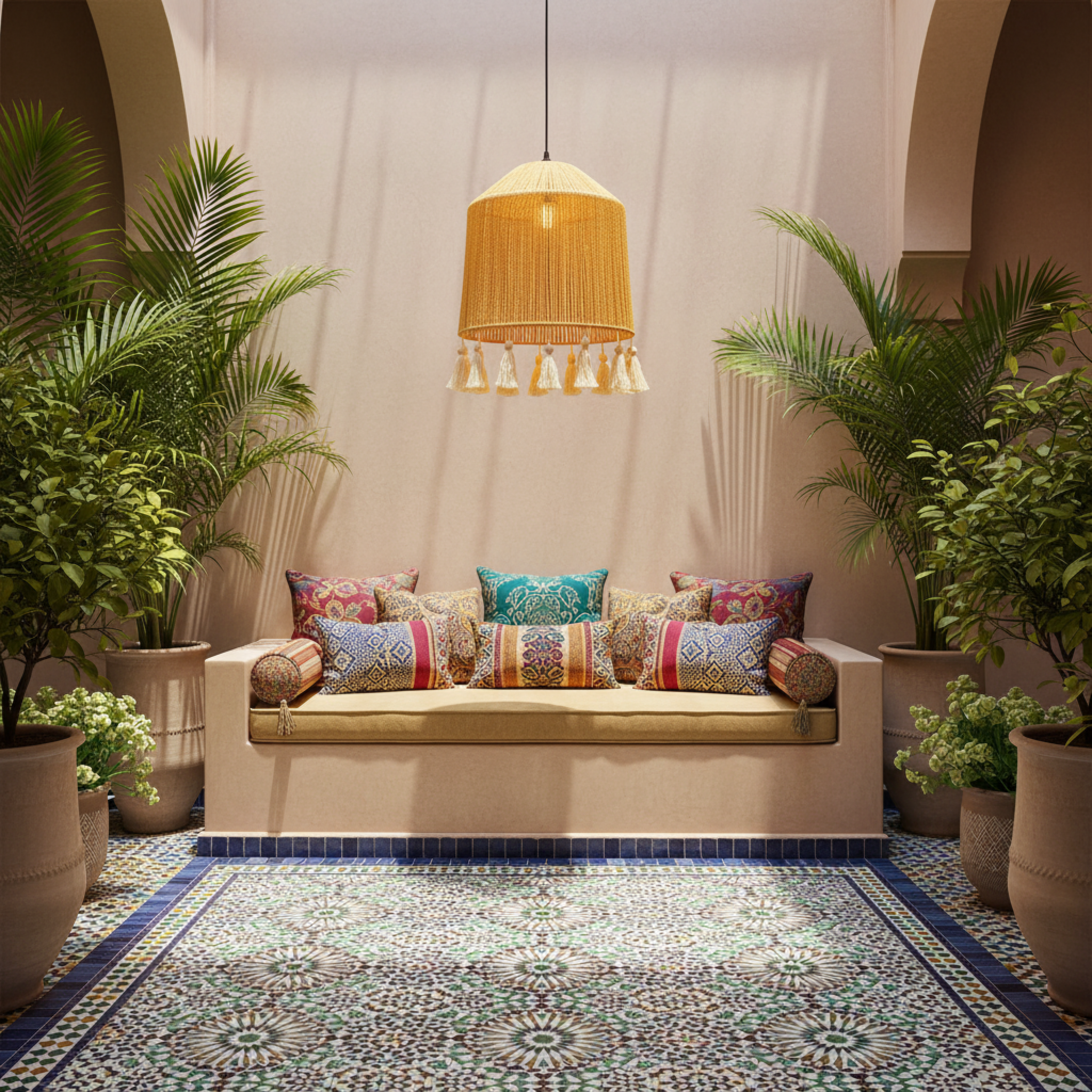 Suspension Bohème "Yasmine" – Lustre en Jute Tressé à Pompons