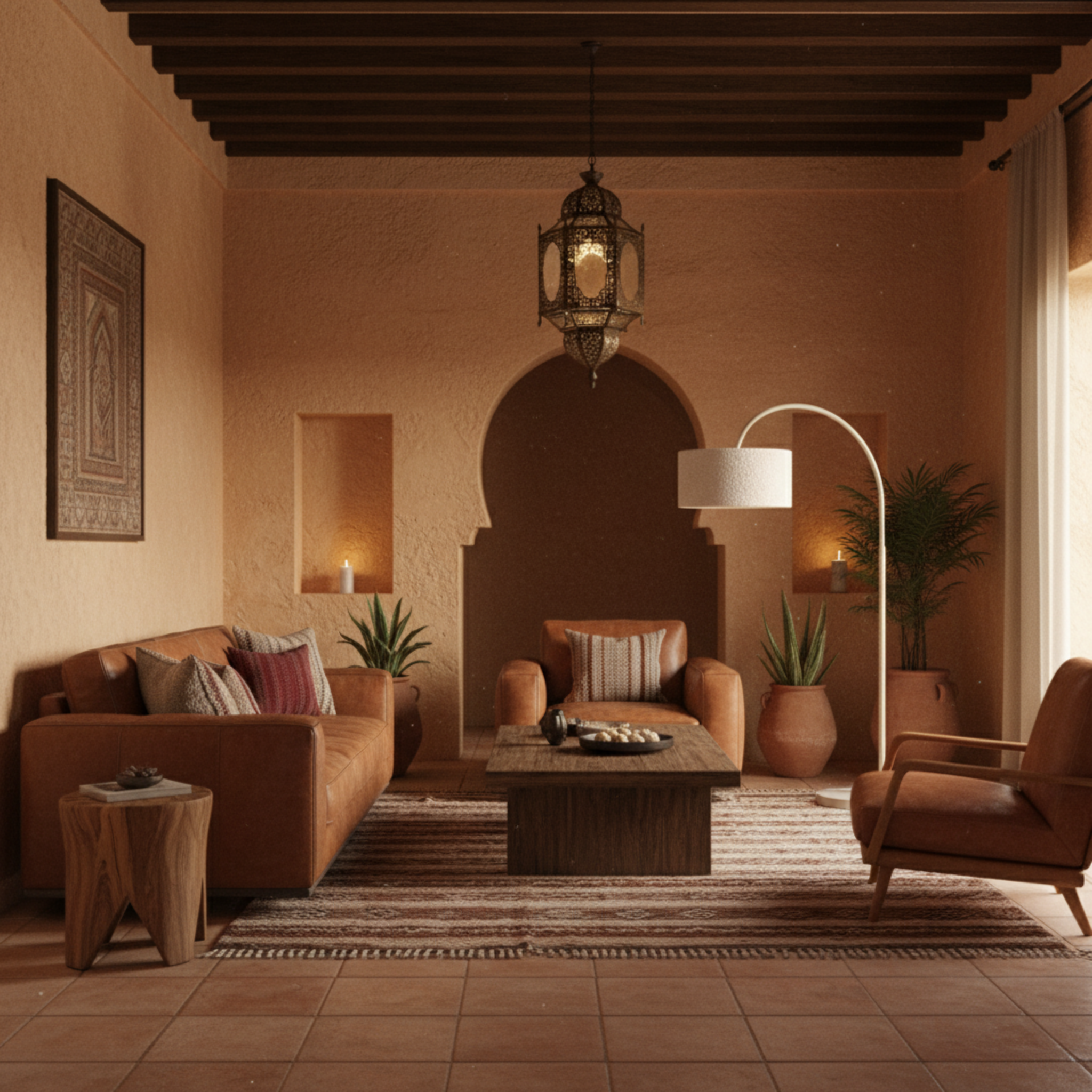 Lampadaire Arc Design en Tissu Bouclette Grège – Élégance Tunisie