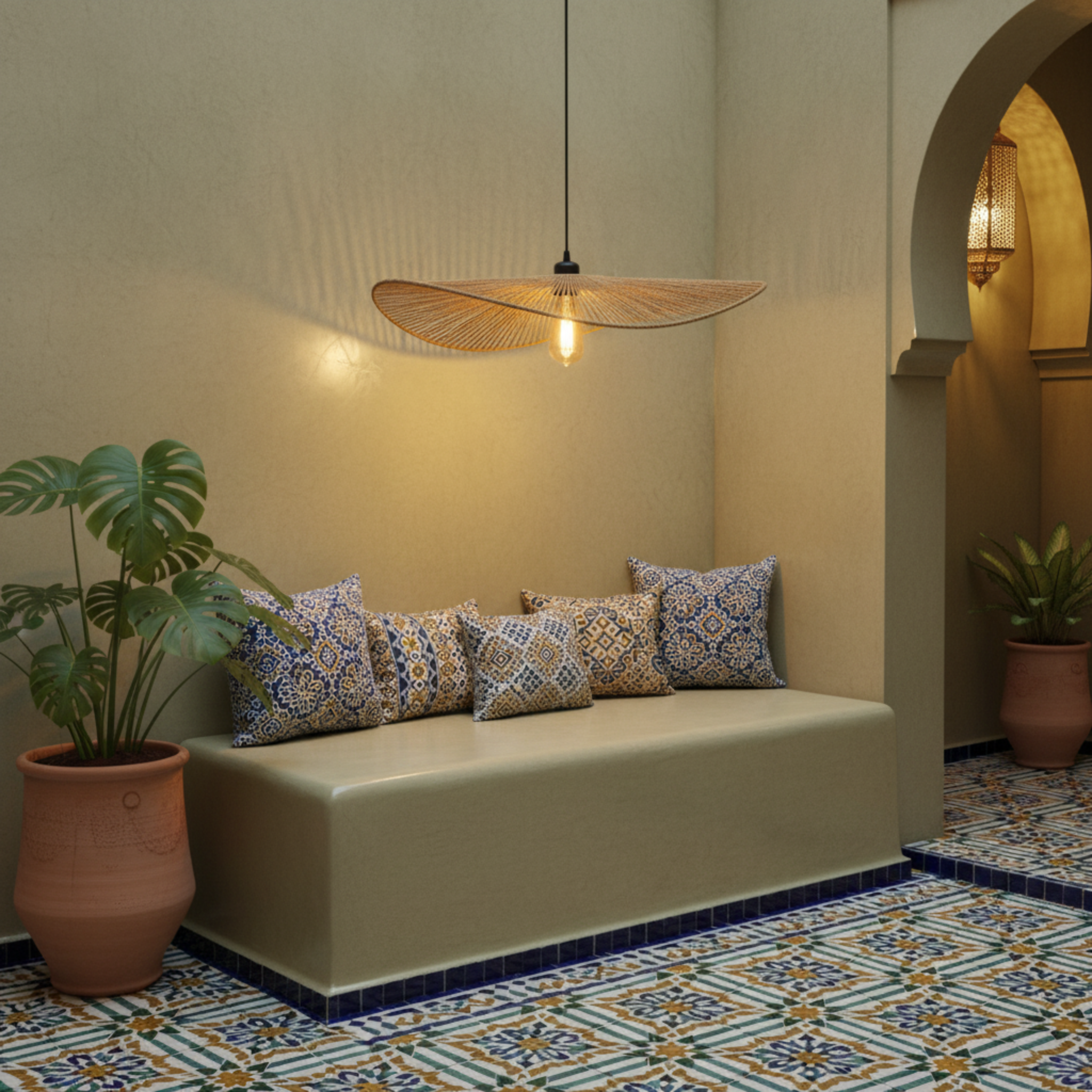 Suspension Large Plate "Medina" – Lustre Aérien en Jute Tressé