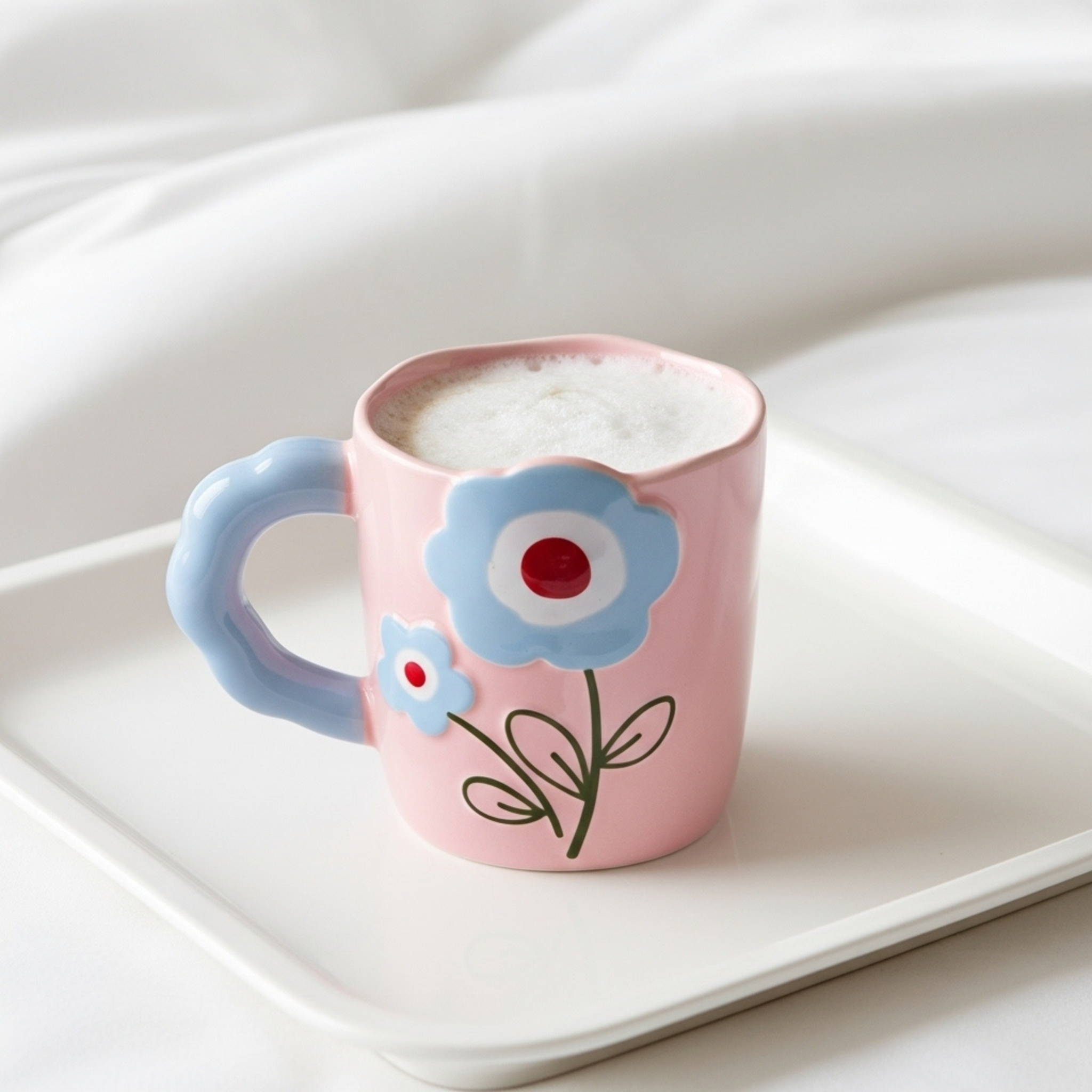 Mug rose motif fleurs – Idée cadeau café/thé Tunisie