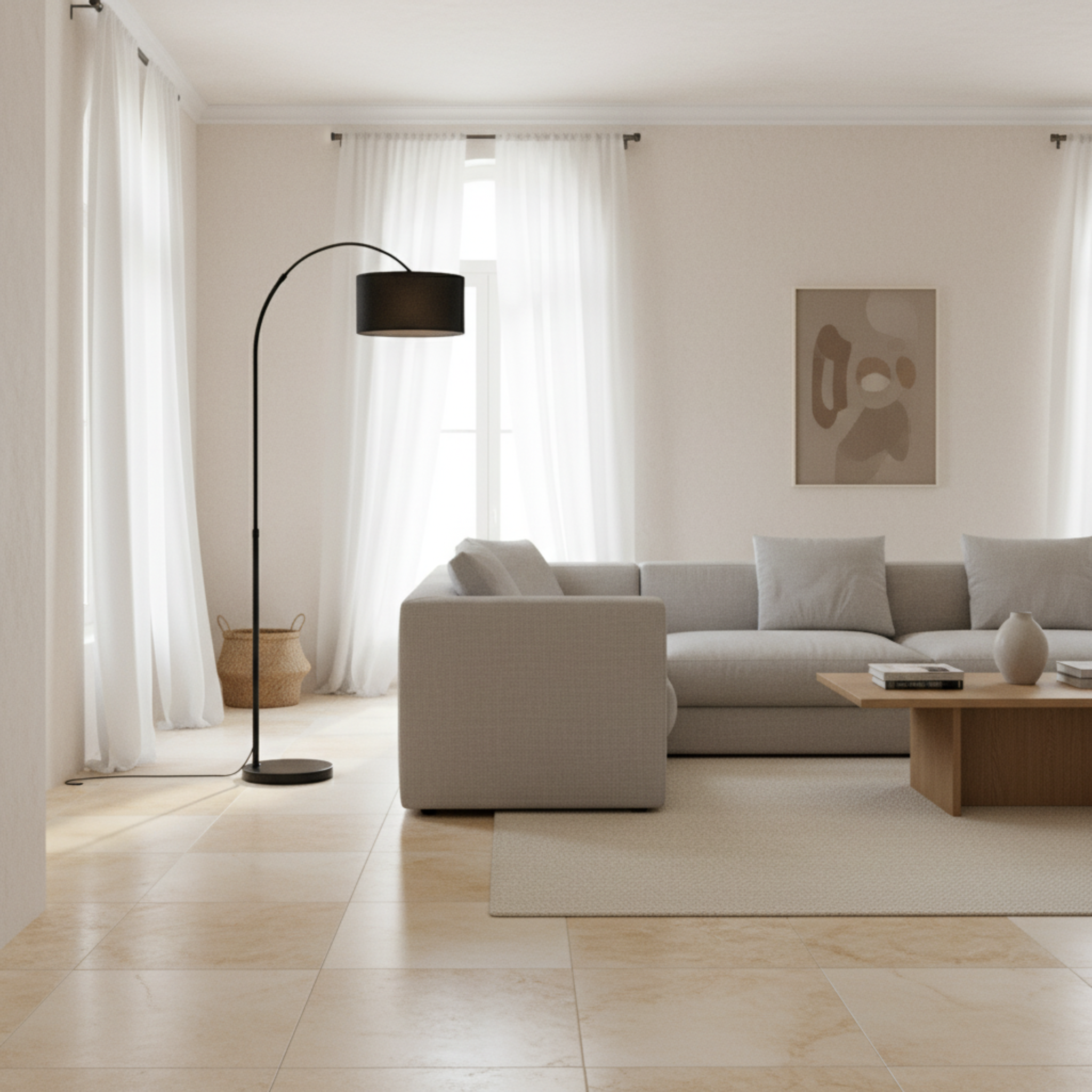 Lampadaire Arc Noir Moderne avec Abat-jour Élégant