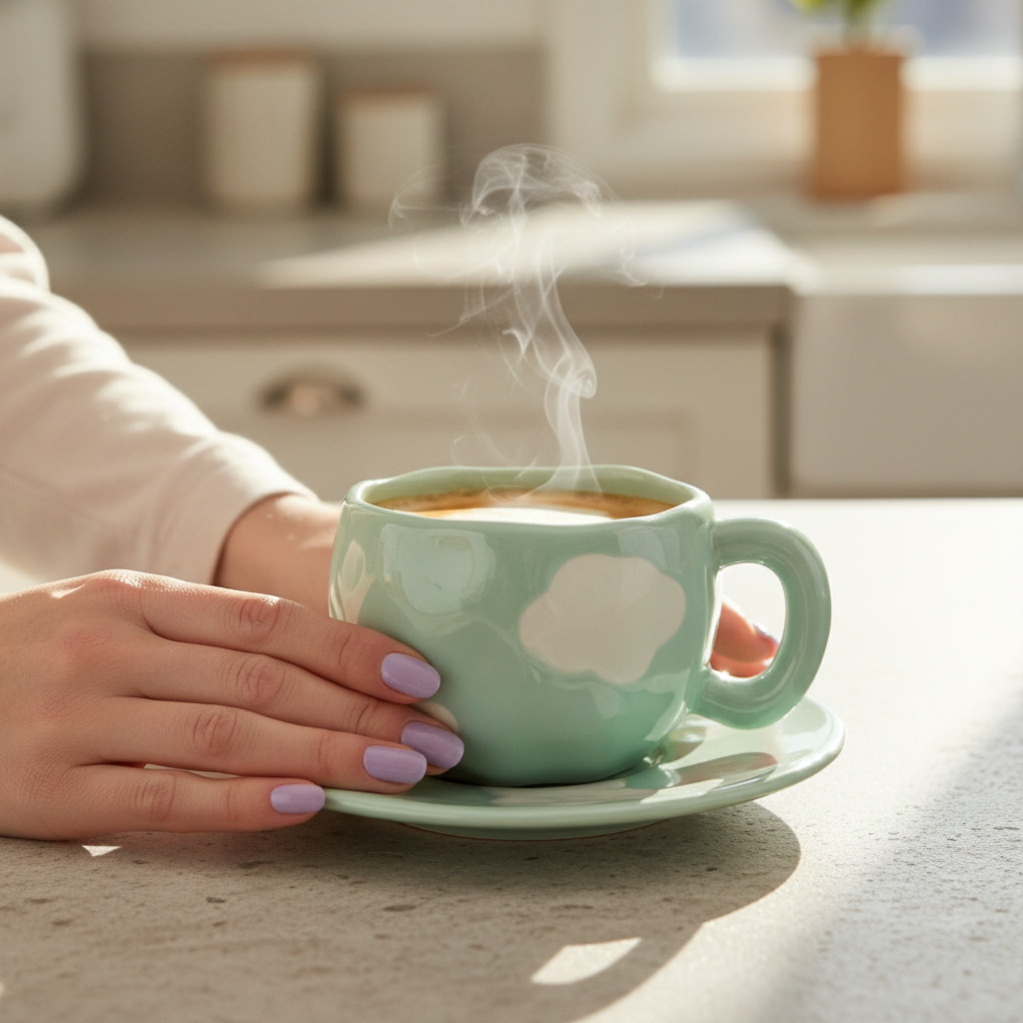 Mug Céramique "Nuage" — Tasse Design Chunky & Soucoupe (Pastel)