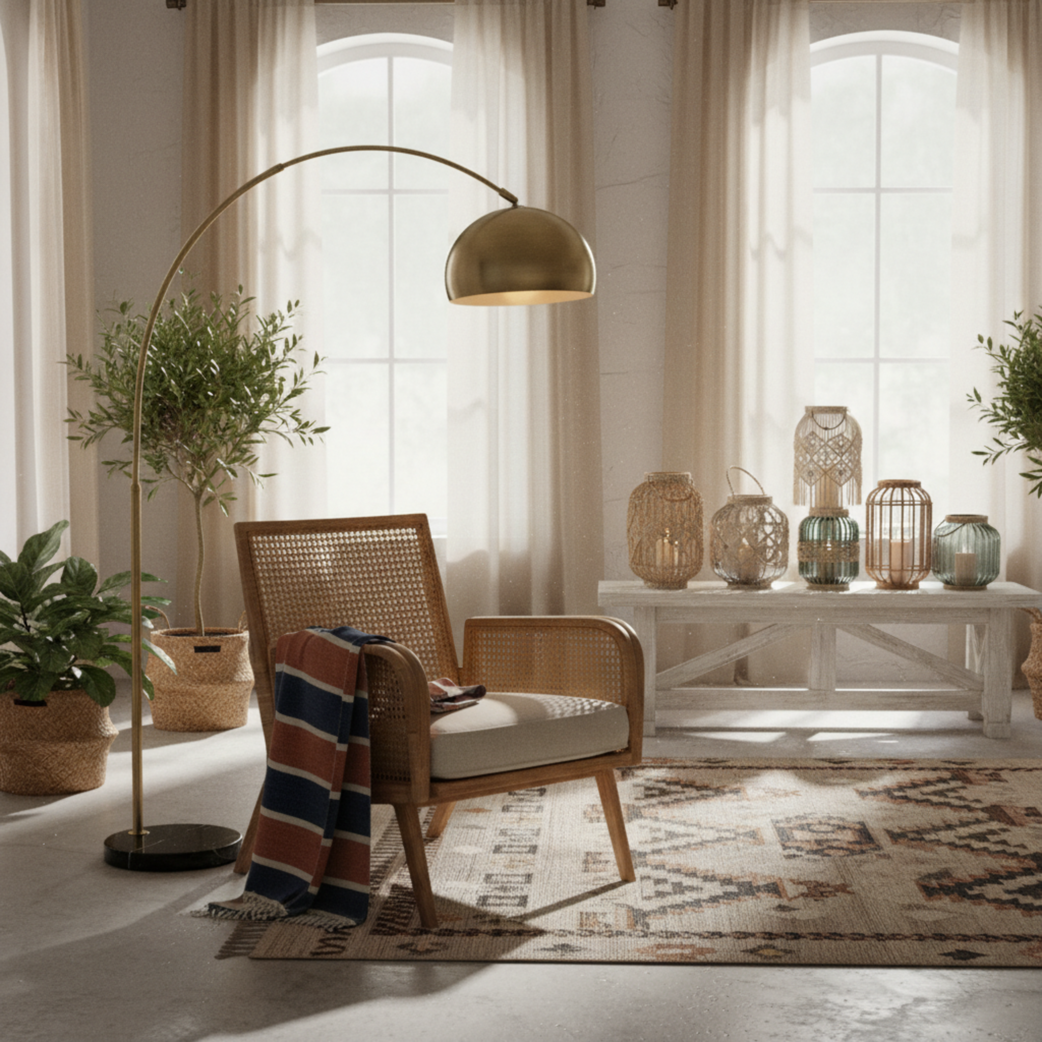 Lampadaire Arc Bronze Premium – Design Luxe & Élégance Tunisie