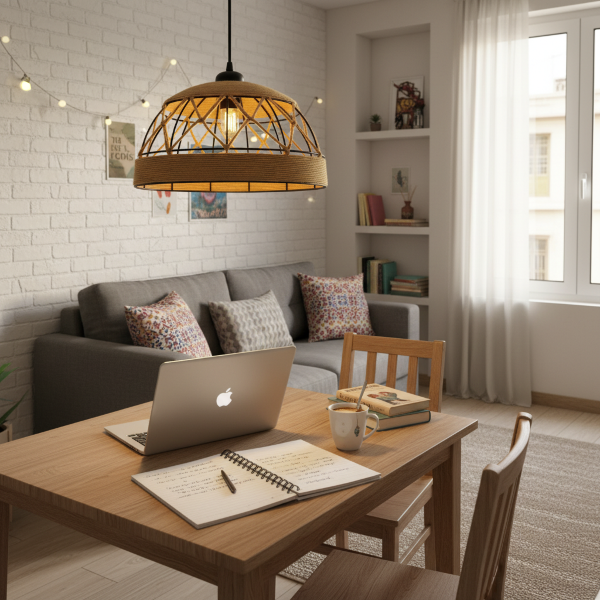 Suspension "Atlas" Géométrique – Lustre en Jute Tressé et Métal Noir