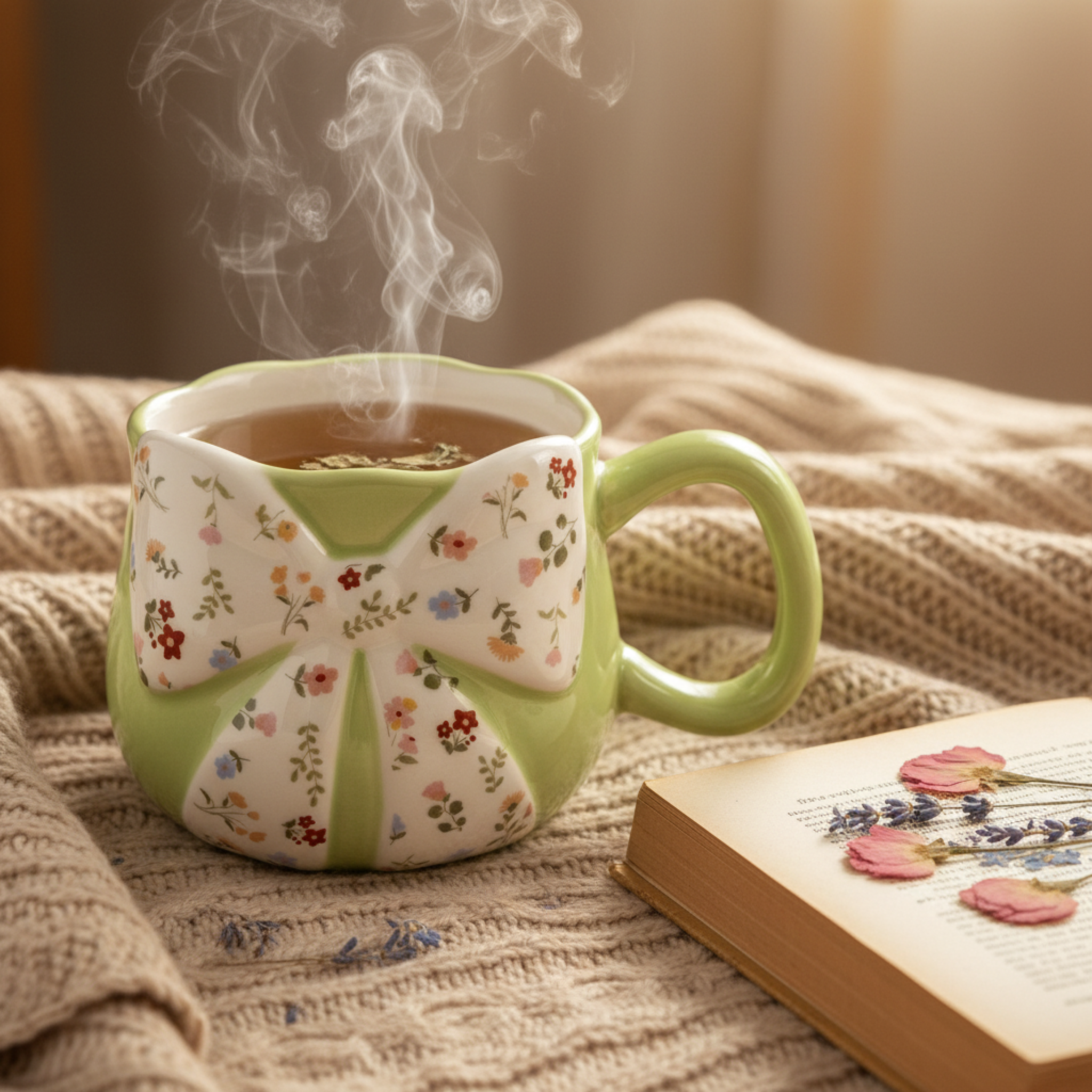 Mug Céramique Design Nœud & Fleurs – Tasse "Coquette" Tendance