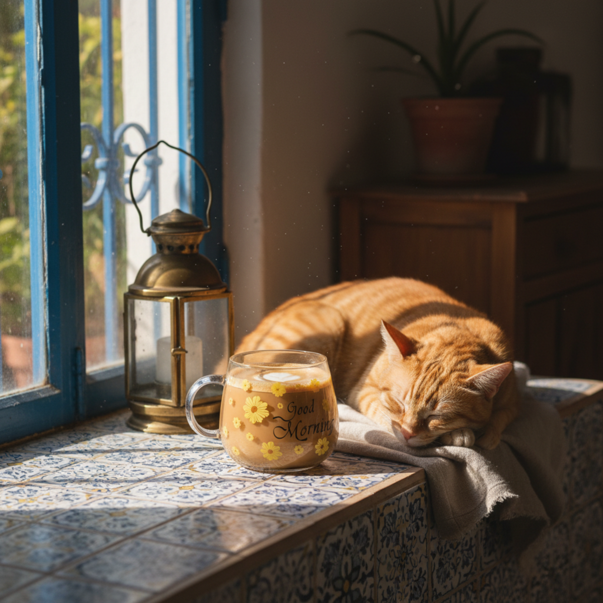 Mug en Verre Fleur Jaune "Good Morning" – Tasse Café & Latte Design