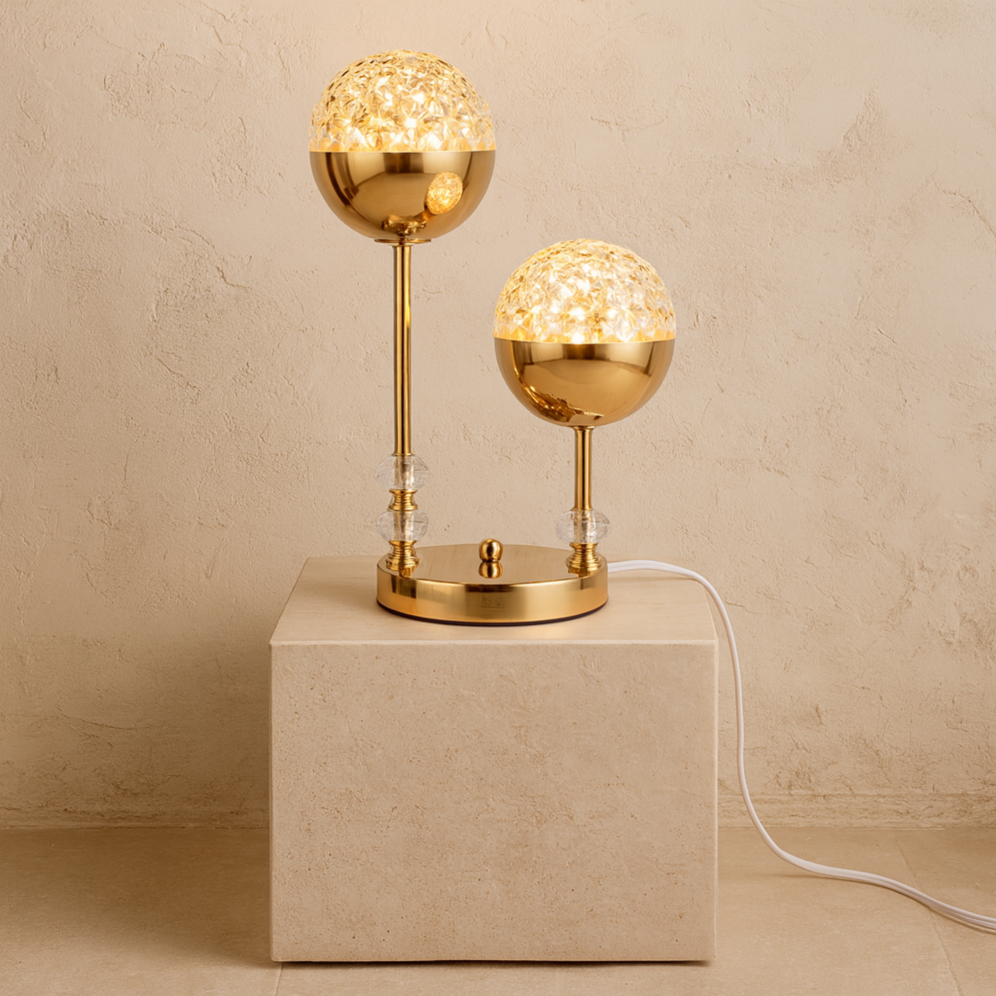 Lampe de Chevet Cristal Doré à Double Globe – Style Luxe