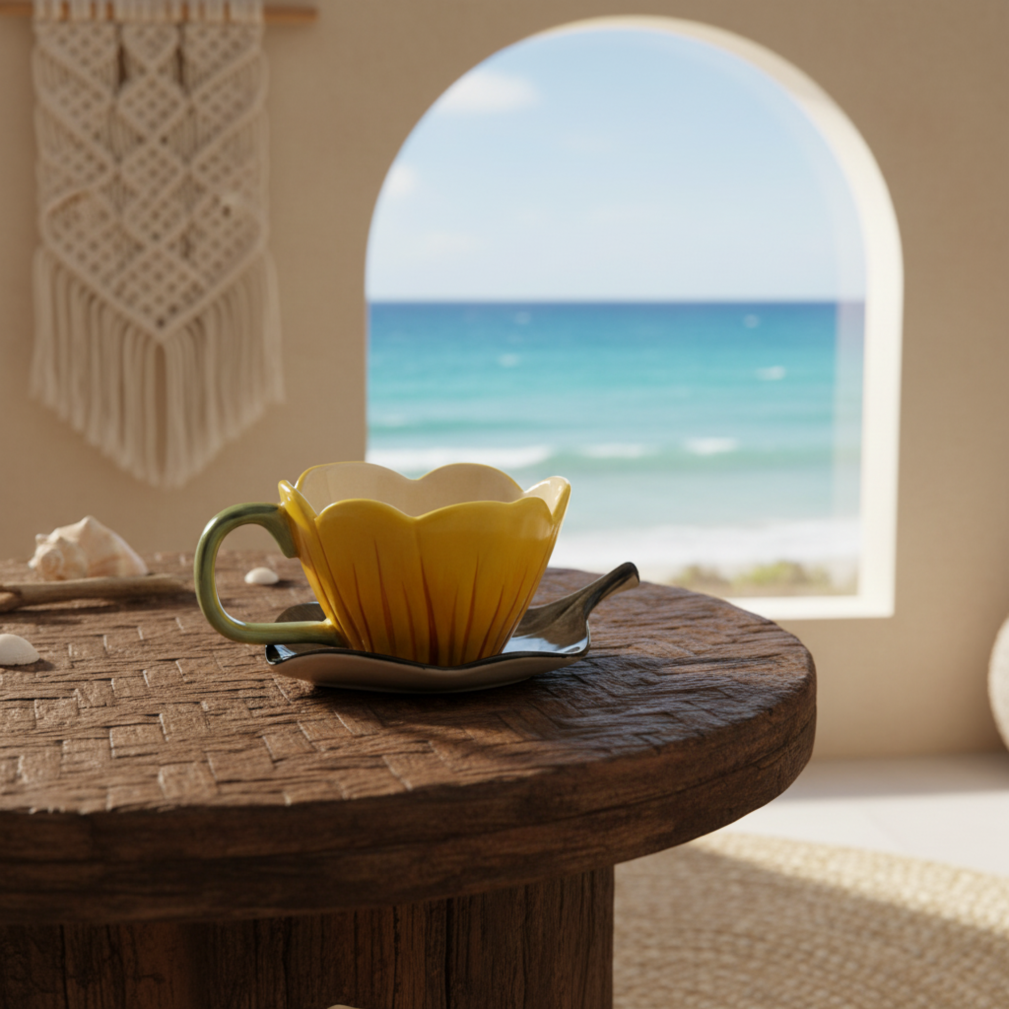 Mug Fleur en Céramique avec Sous-Tasse – Style Bohème Tunisie