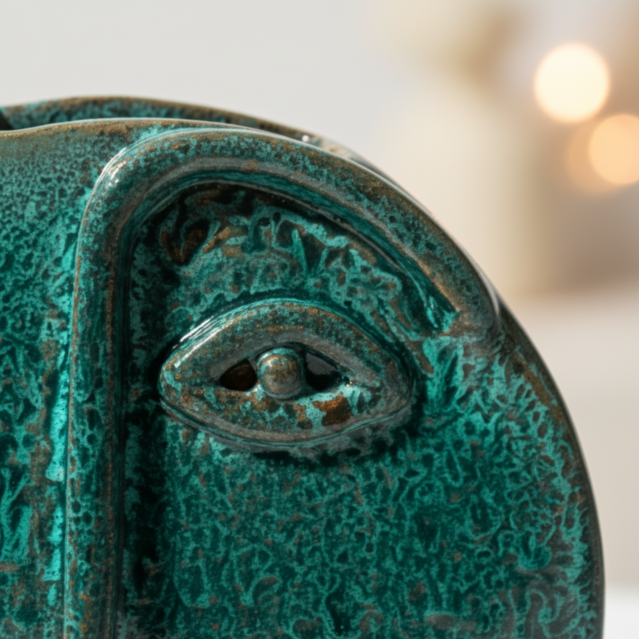 Vase Visage en Céramique Émeraude – Style Tunisien