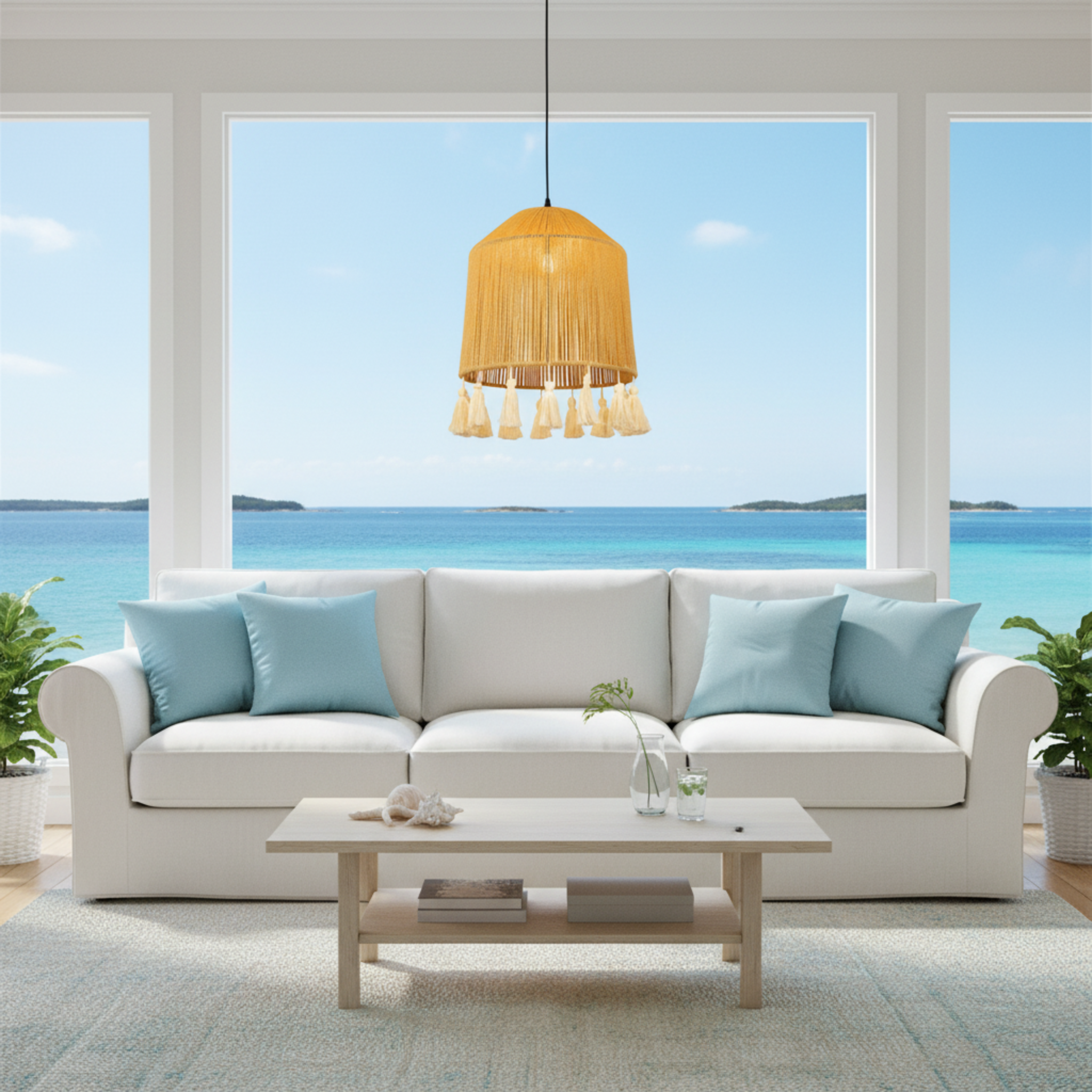 Suspension Bohème "Yasmine" – Lustre en Jute Tressé à Pompons