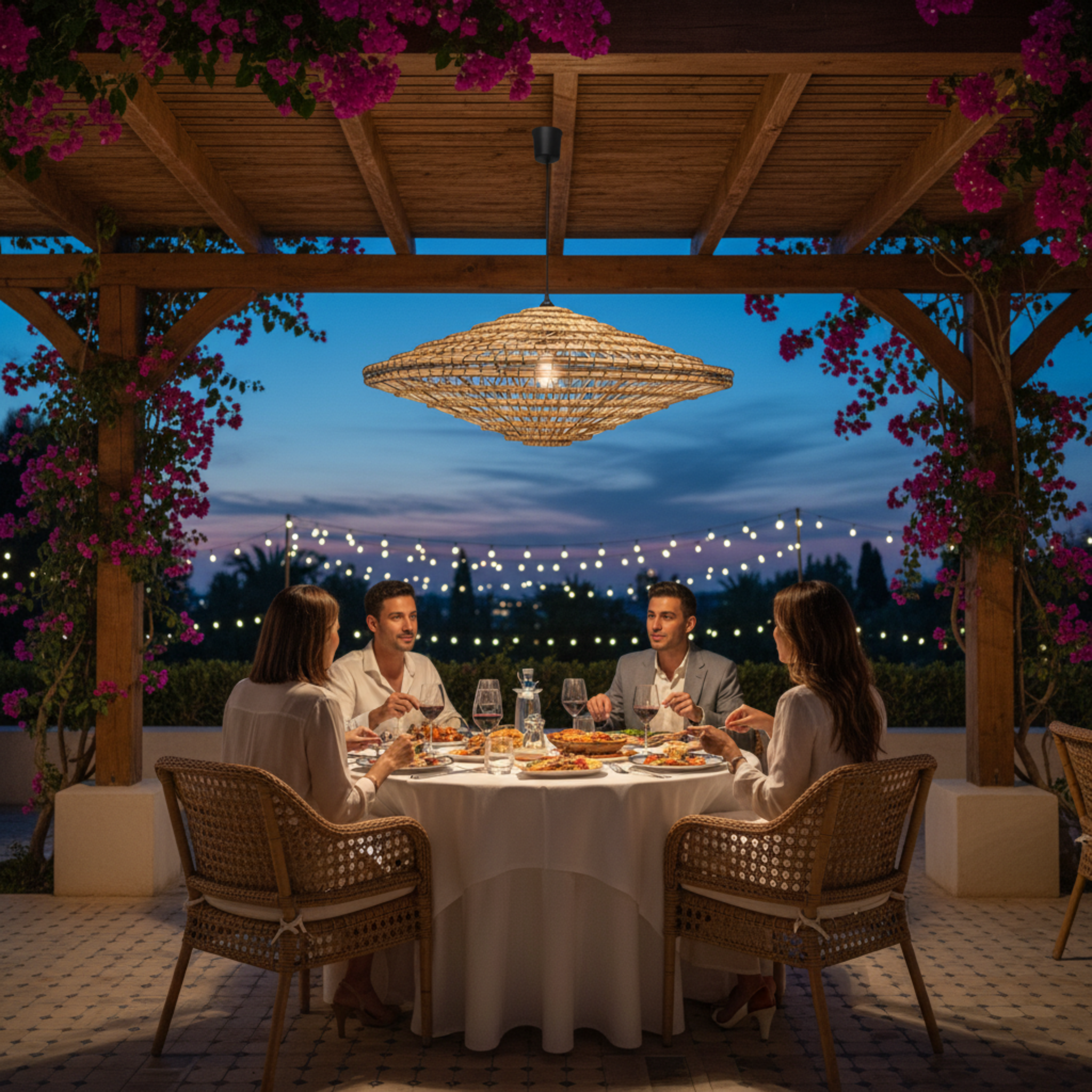 Lustre artisanal en fibres de dattes – Suspension bohème et naturelle