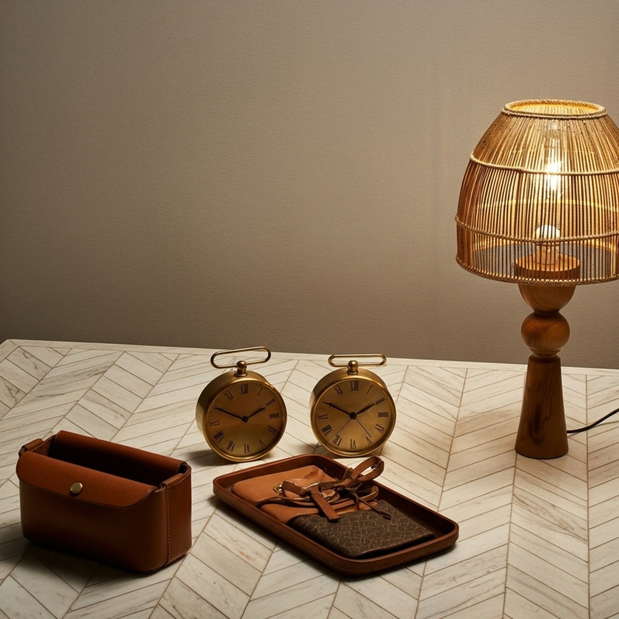 Lampe de table artisanale – base en bois d’olivier & abat-jour en fibres de palmier