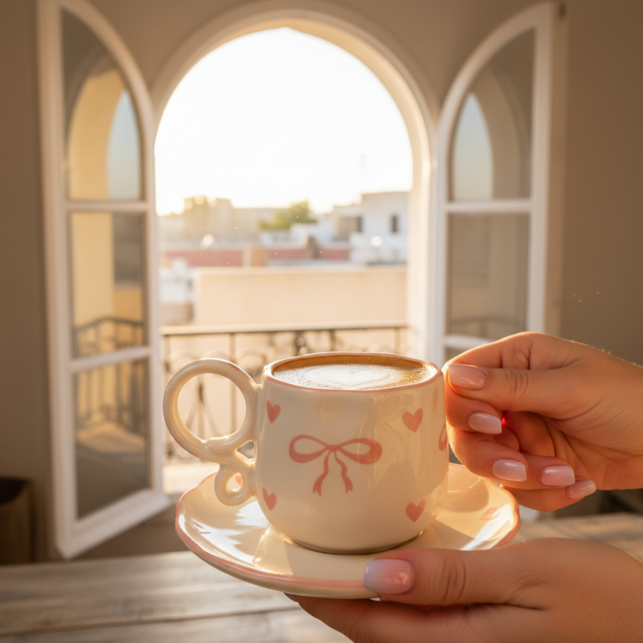 Tasse Céramique "Coquette" Nœud Rose & Cœurs - Duo Tendance