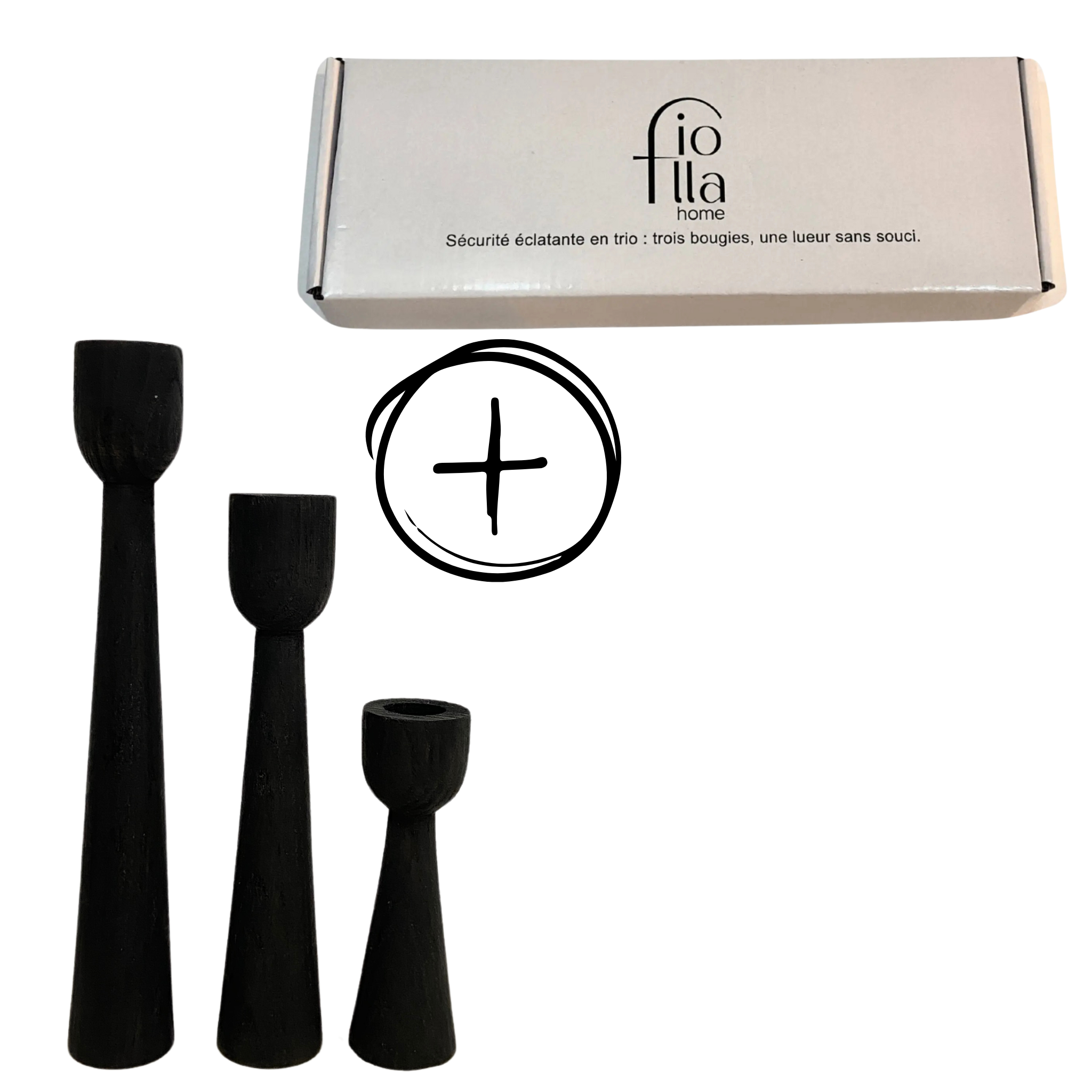 Bougeoirs en Bois Noir Sculpté | Design Moderne et Élégant | Fiolla Home