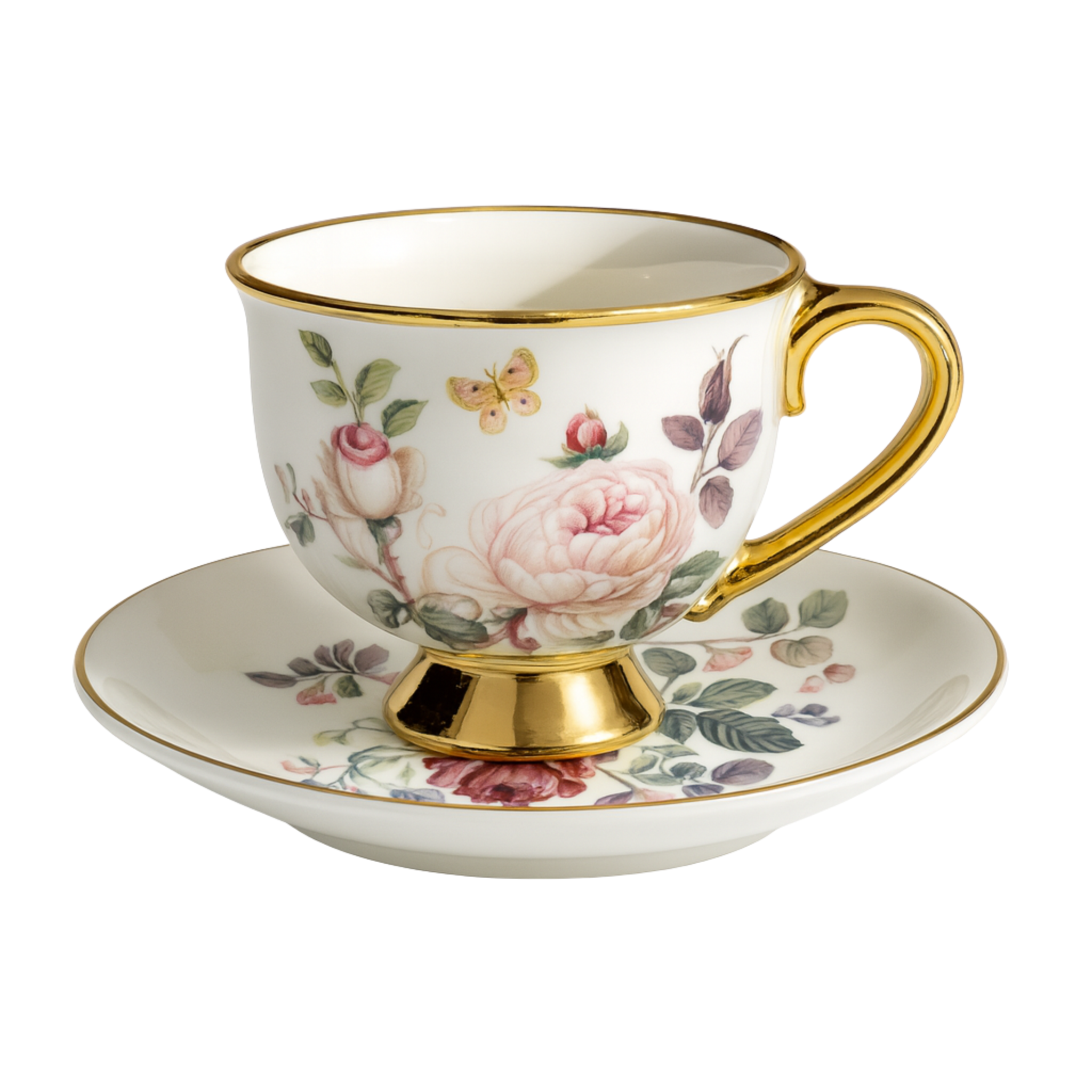 Service Café au Lait en Porcelaine Fleurie | Élégance Dorée | Fiolla Home