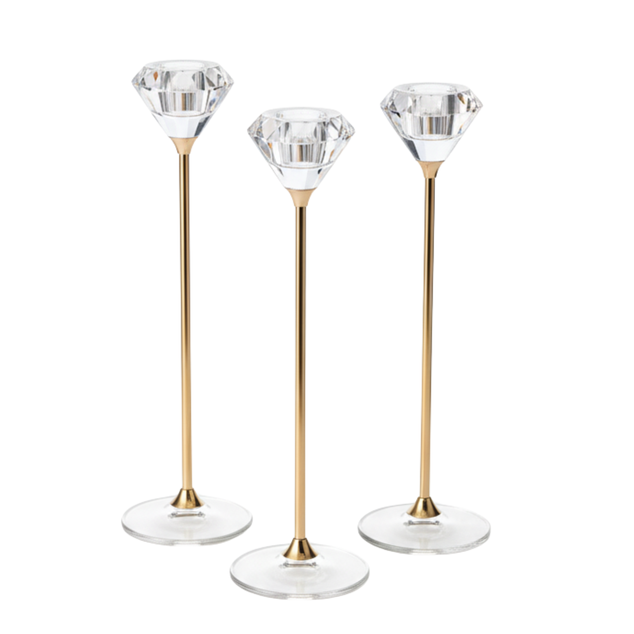 Bougeoirs Cristal Premium | Lot de 3, Tiges Dorées | Fiolla Home