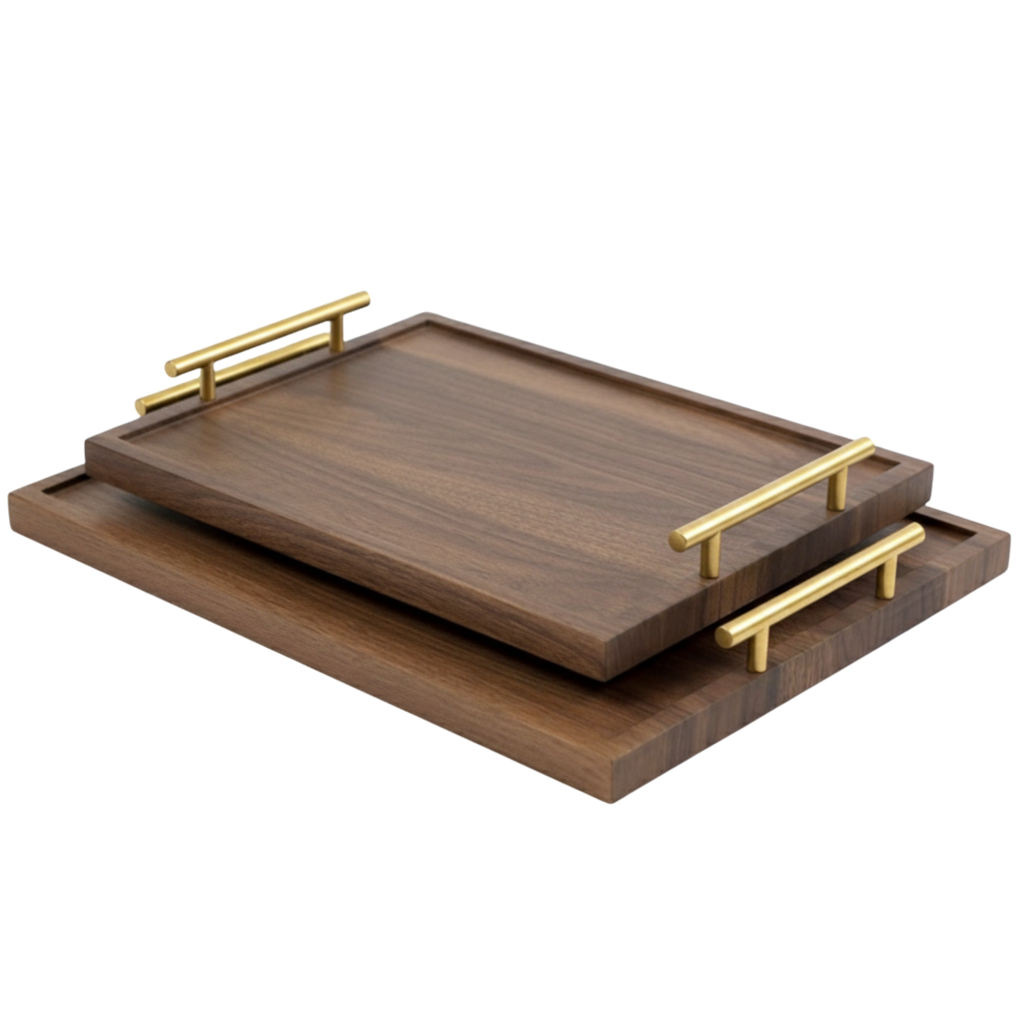 Plateaux en Bois de Noyer (Lot de 2) | Poignées Dorées | Fiolla Home