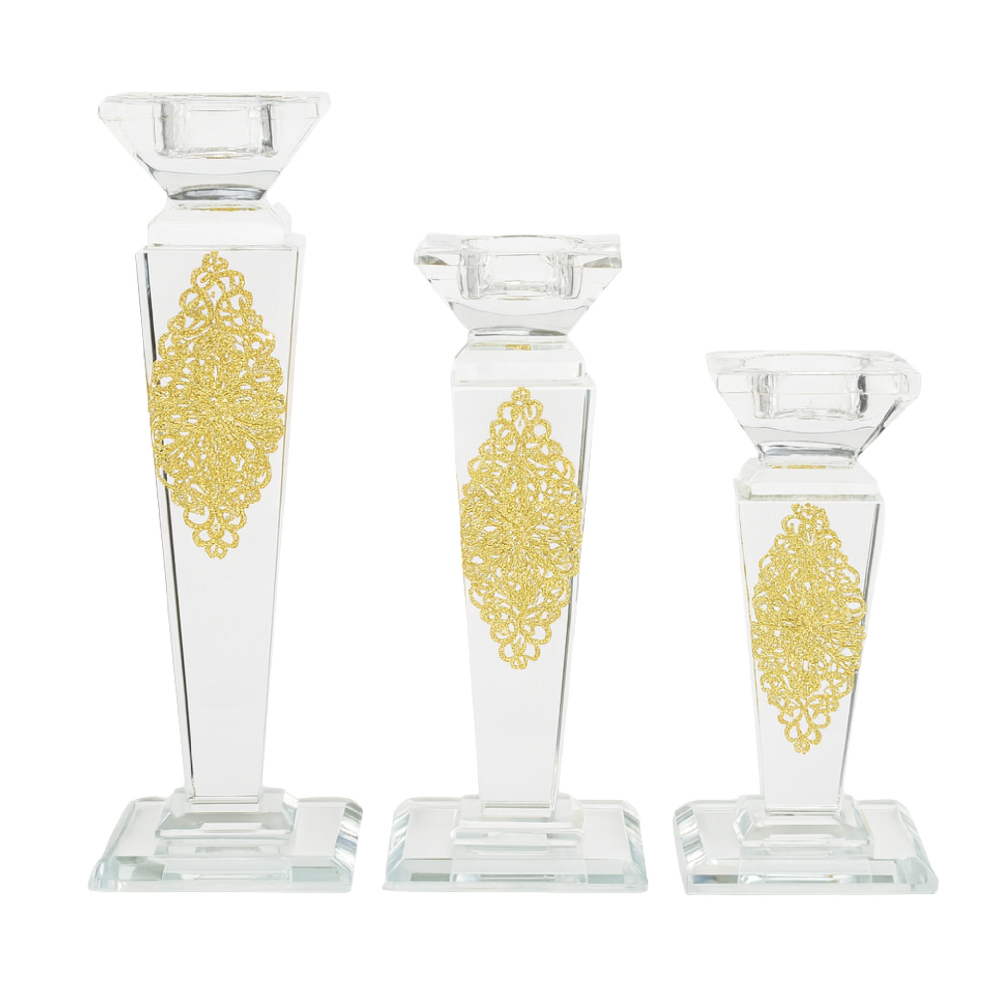 Bougeoirs en Cristal Doré | Lot de 3 | Fiolla Home