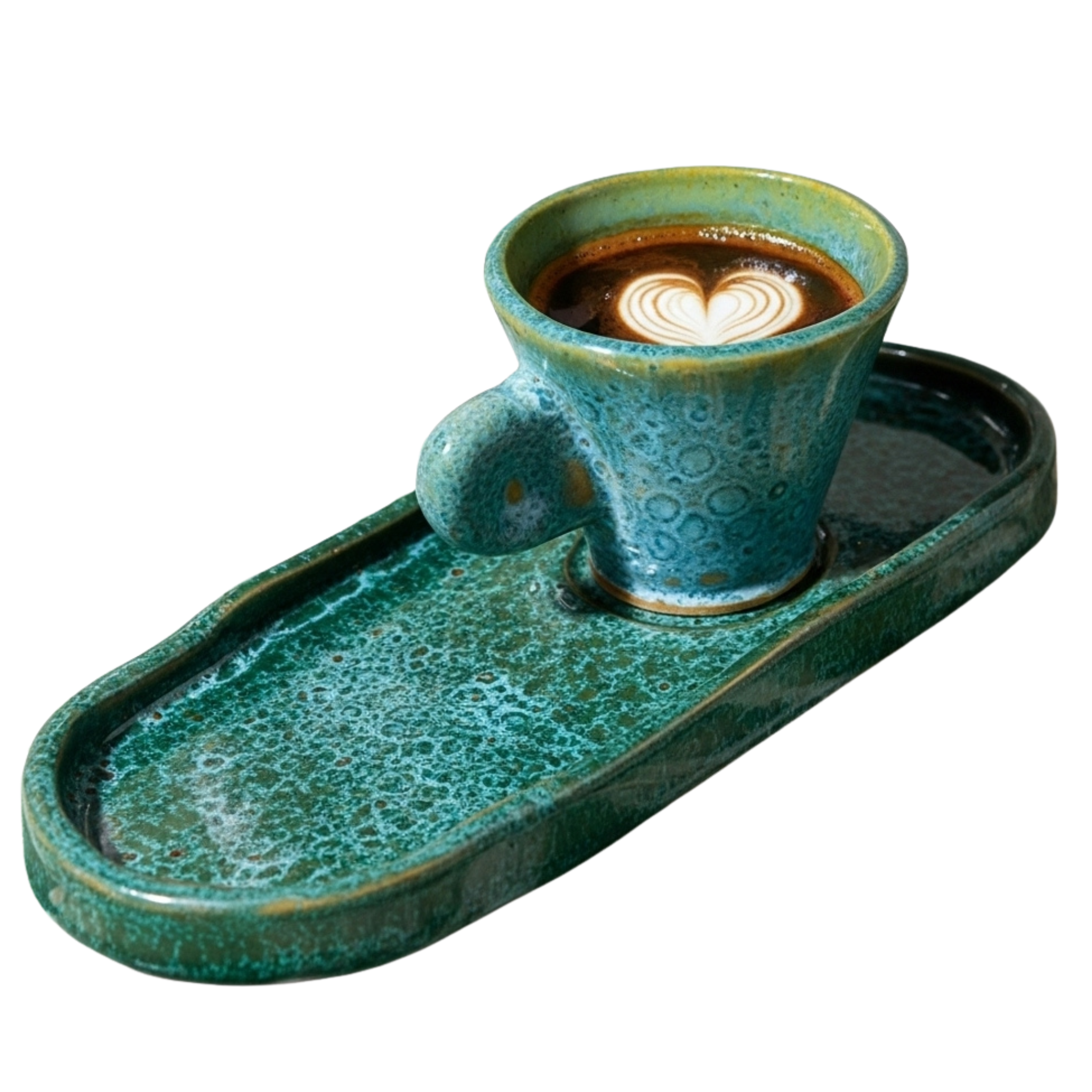 Set espresso en céramique – tasse + plateau, émail vert