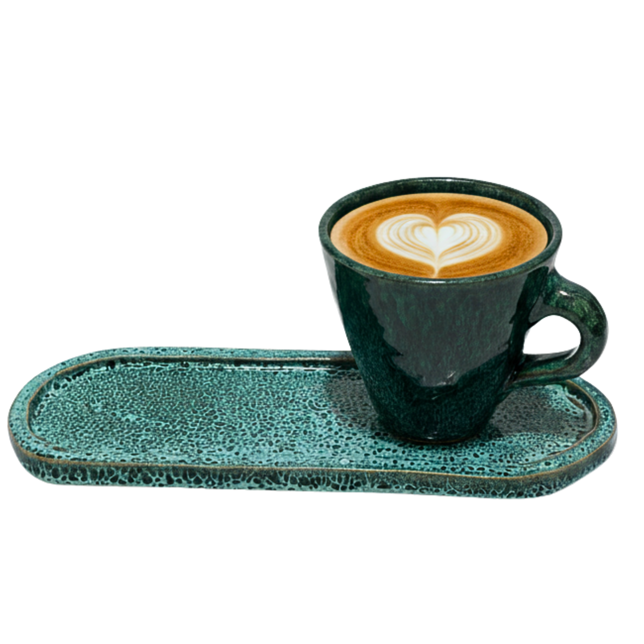 Tasse Café au Lait + Plateau – Céramique Artisanale Verte