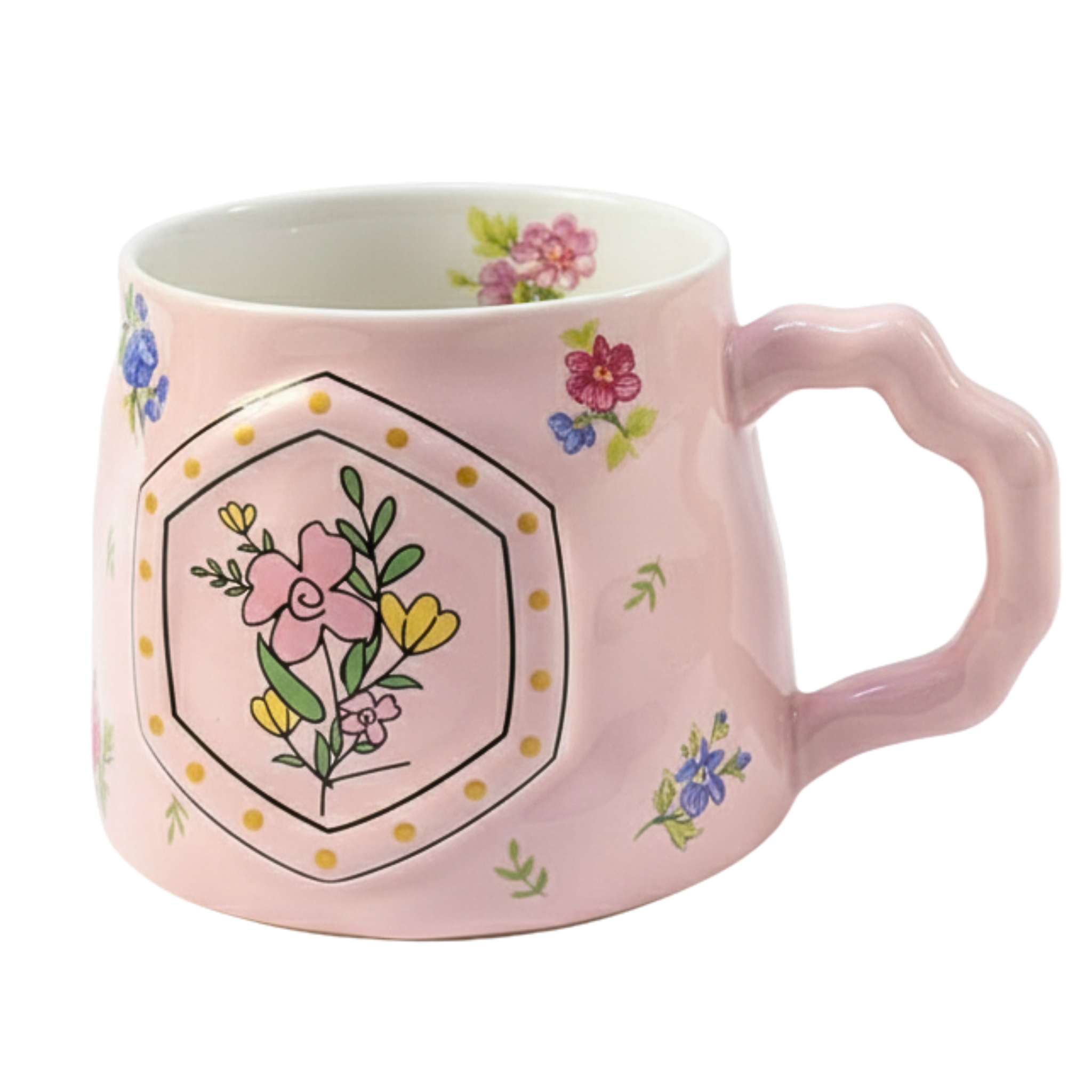 Mug Céramique Fleurie – Anse Sculptée, Minimal | Fiolla Home