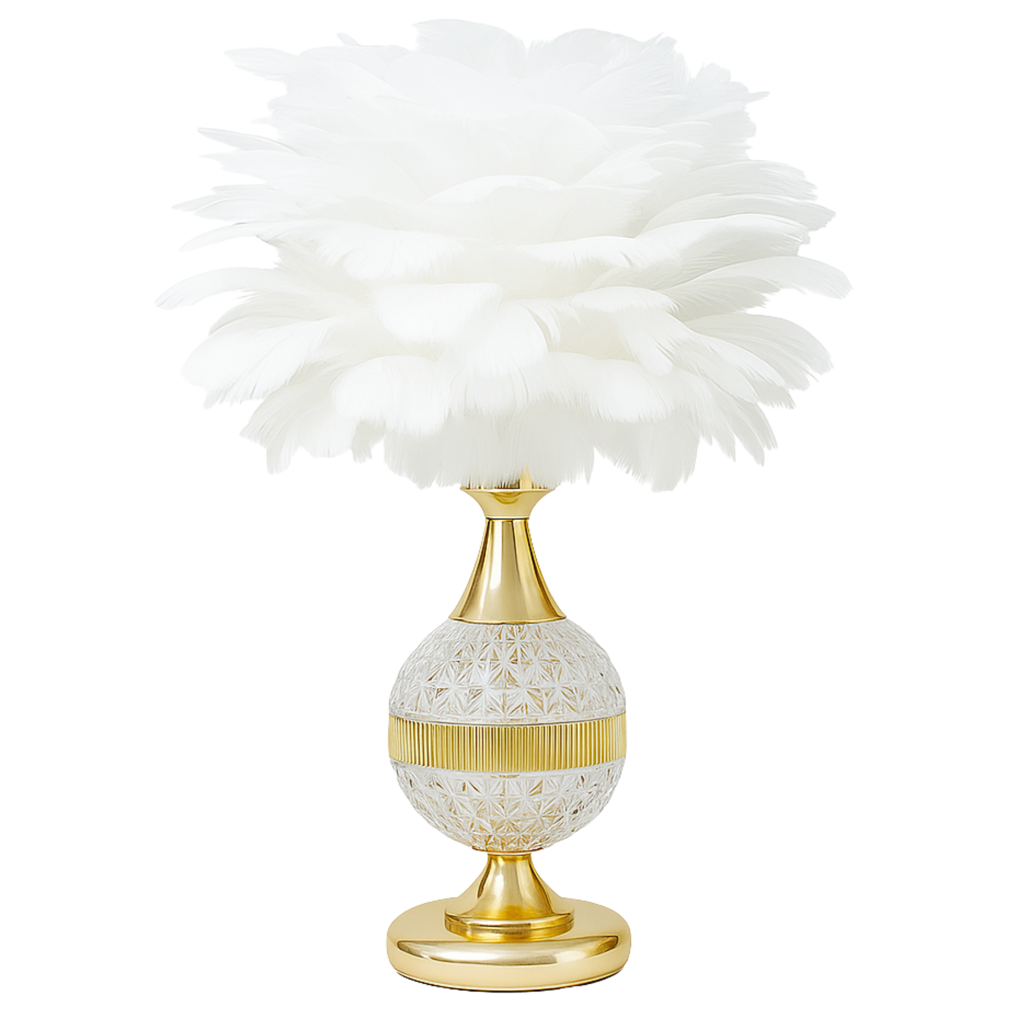 Lampe de Chevet à Plumes Blanches – Veilleuse Élégante Dorée Tunisie | Fiolla Home