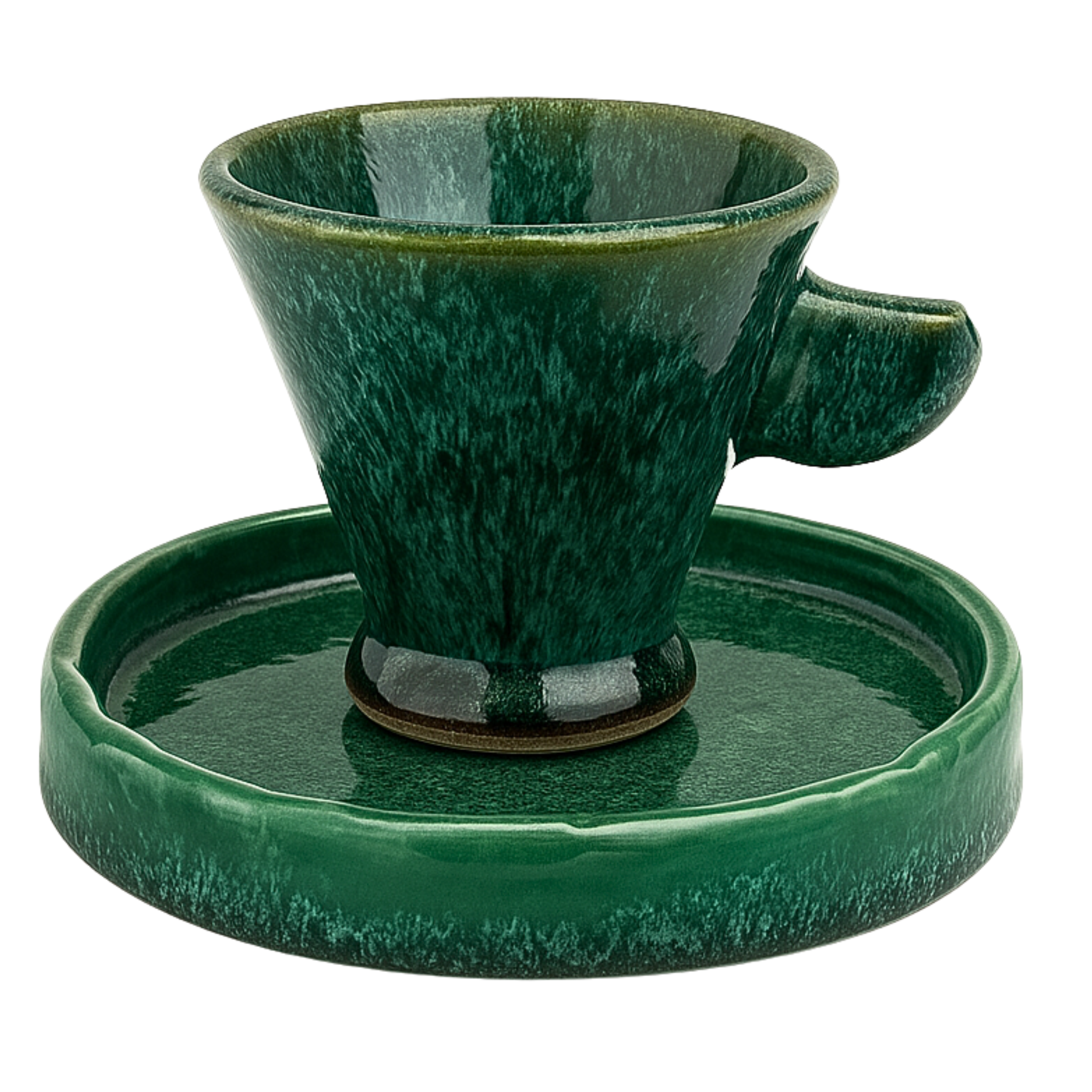 Tasse Conique avec Plateau – Céramique Émeraude Tunisienne