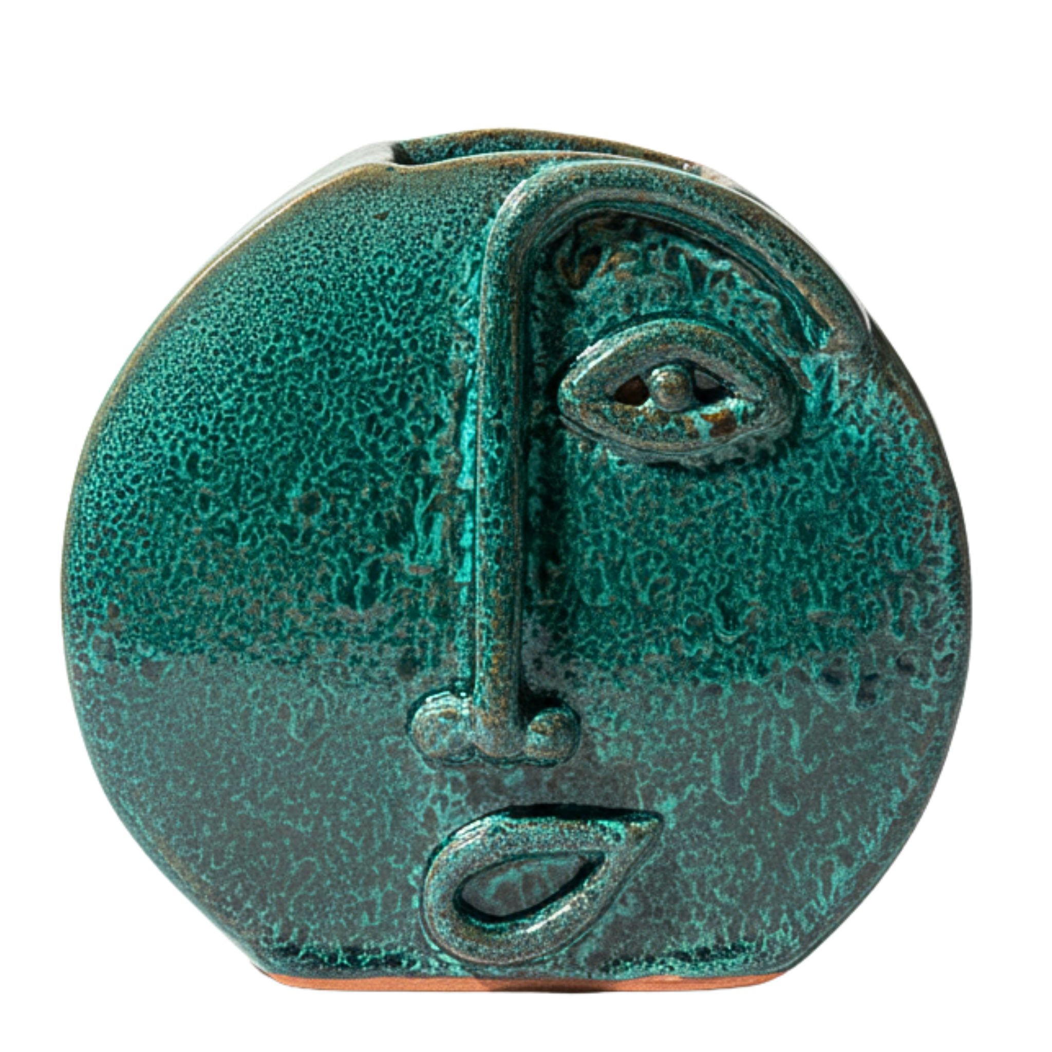 Vase Visage en Céramique Émeraude – Style Tunisien