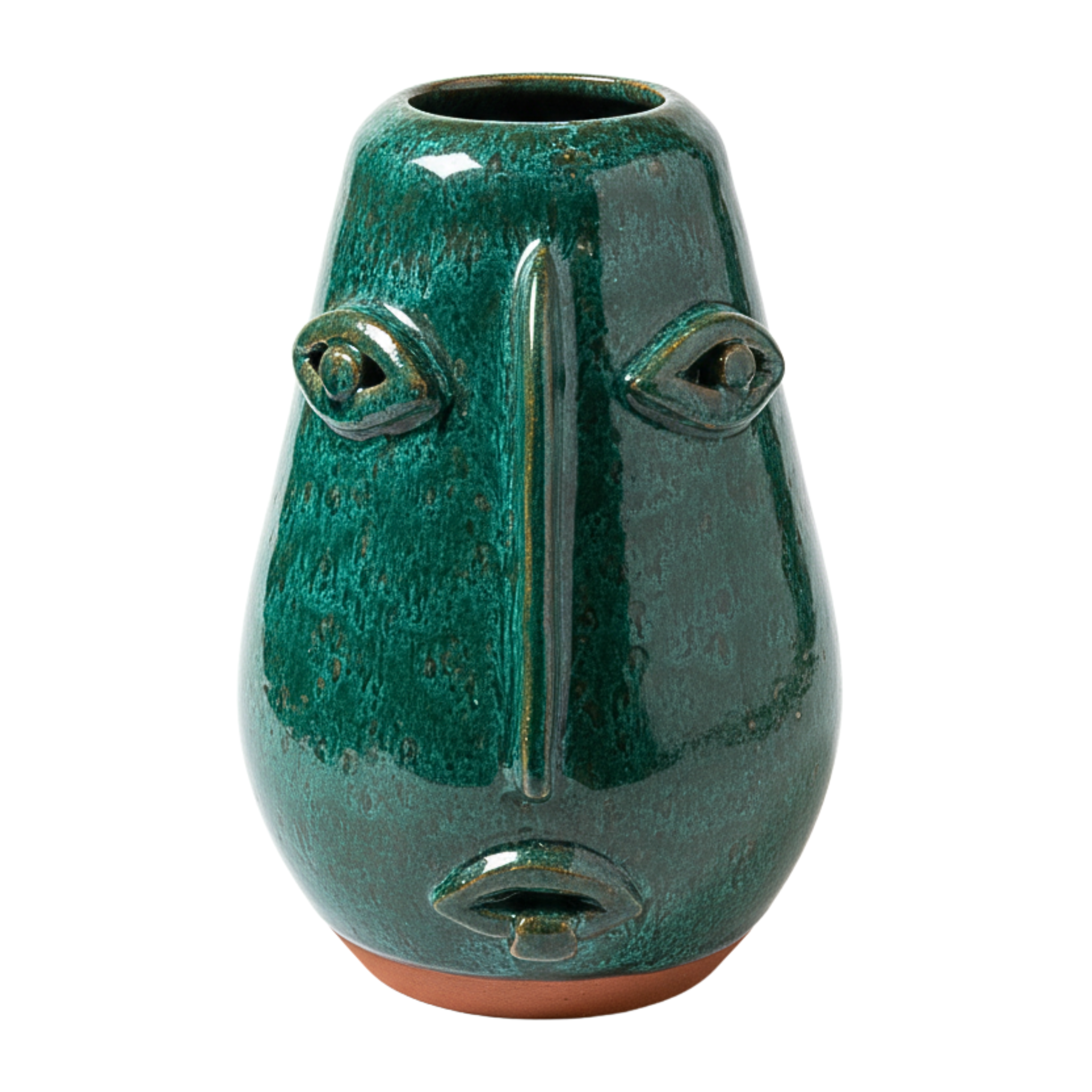 Vase Visage en Céramique Émaillée – Vert Émeraude, style tunisien